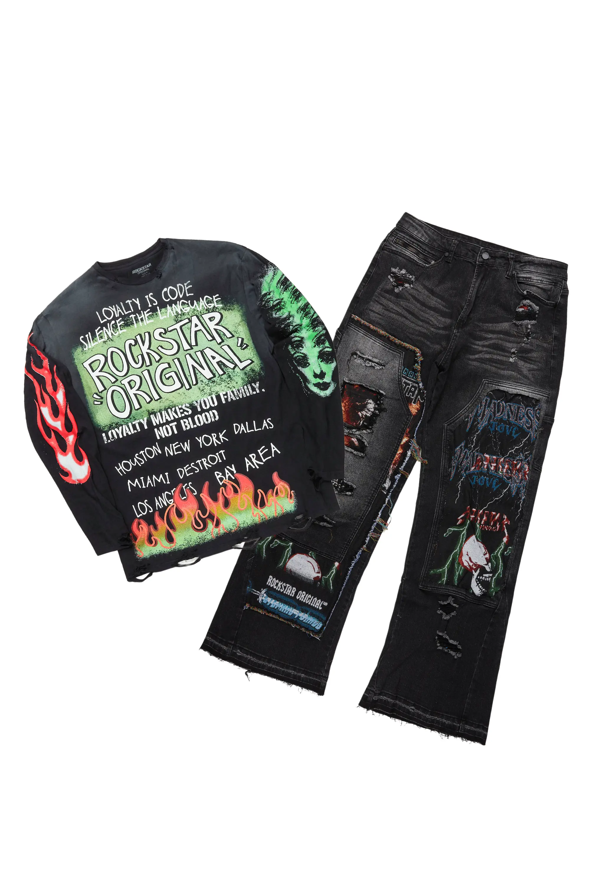 Beno Black Long Sleeve T-Shirt & Yanis Baggy Fit Jean Bundle