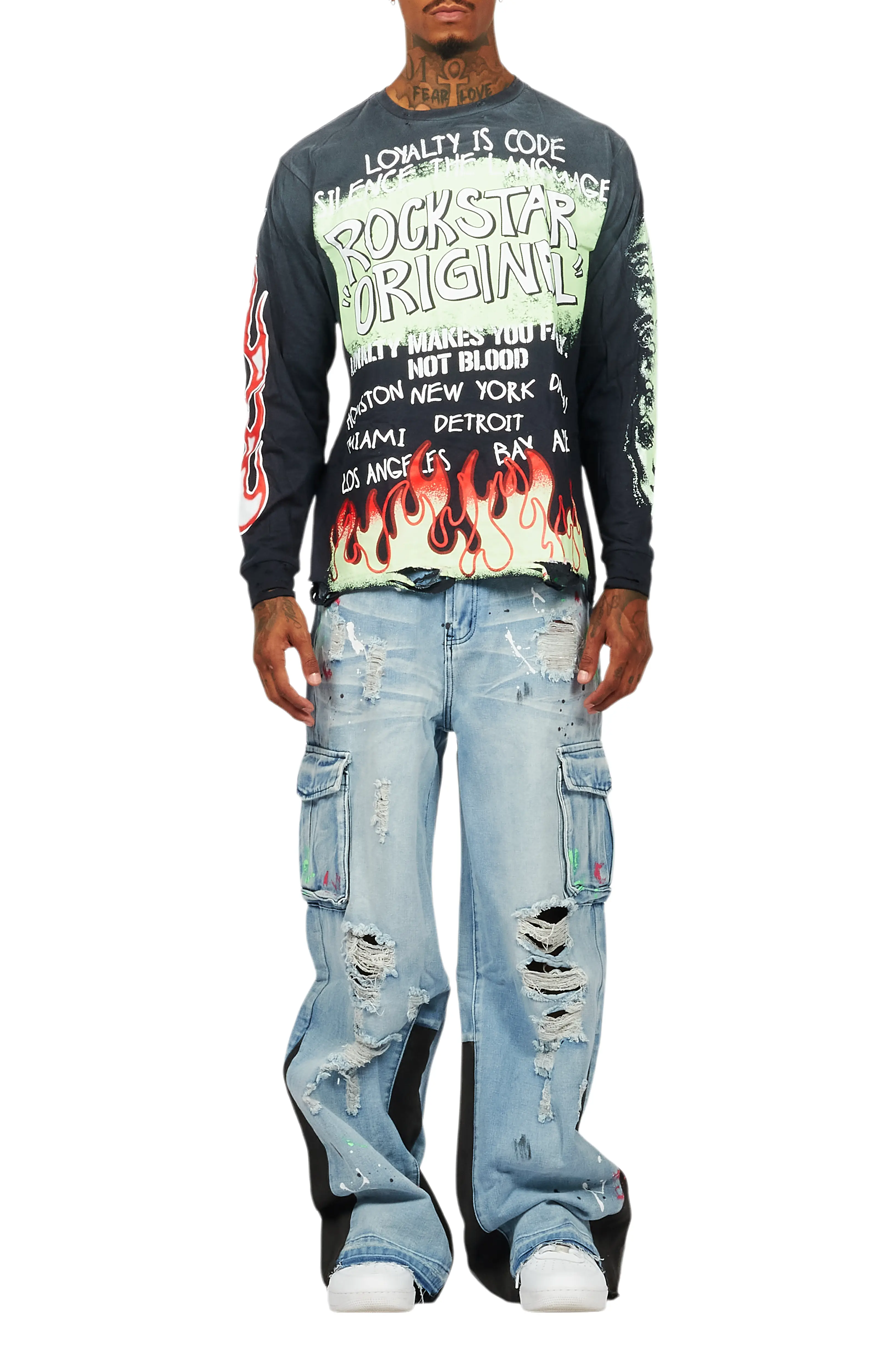 Beno Black/Blue Long Sleeve T-Shirt/Baggy Fit Jean Bundle - Image 10