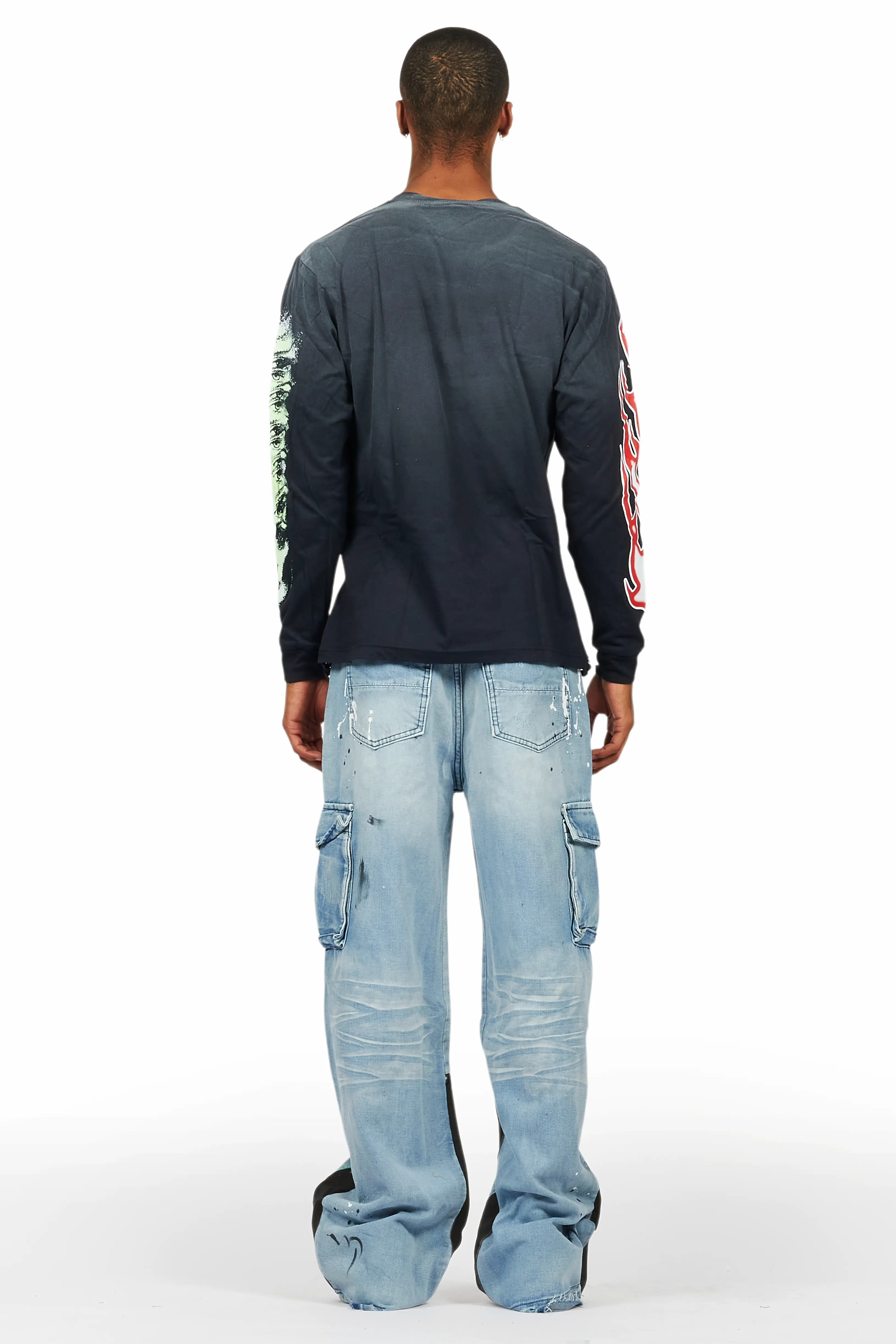 Beno Black/Blue Long Sleeve T-Shirt/Baggy Fit Jean Bundle - Image 4
