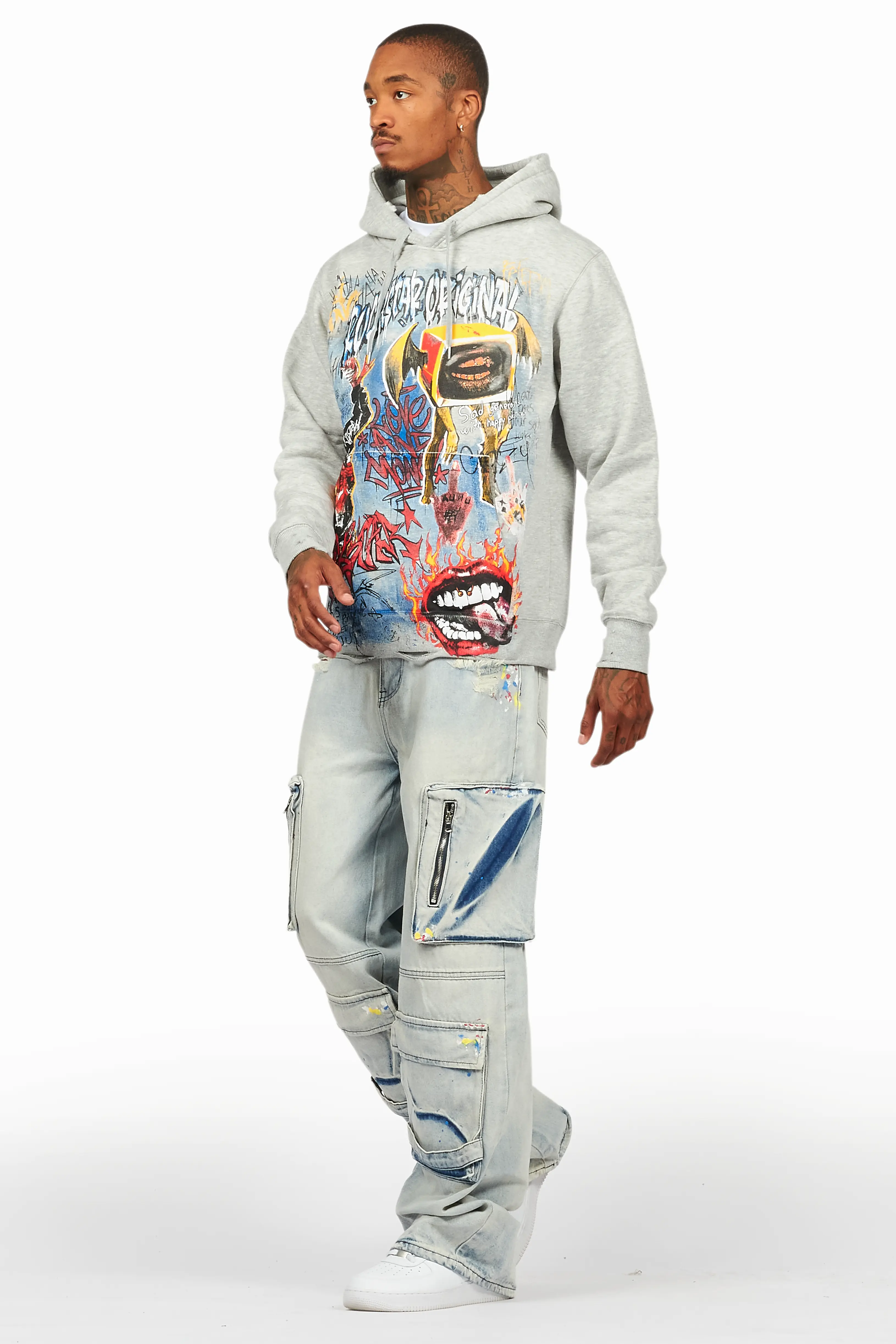 Yooz Grey/Blue Hoodie/Baggy Fit Jean Bundle - Image 5