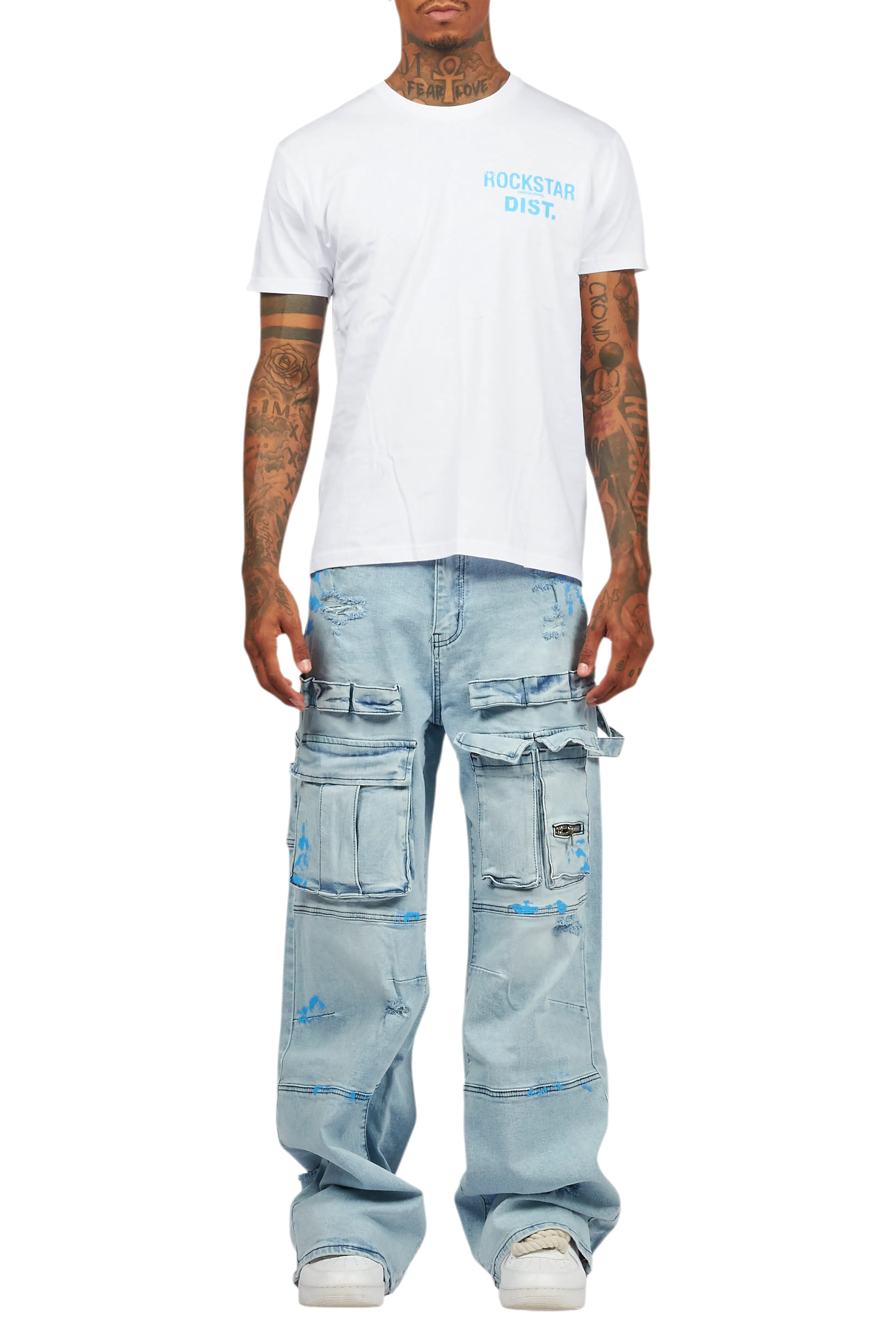 Lake White/Blue T-Shirt/Baggy Fit Cargo Jean Set - Image 11