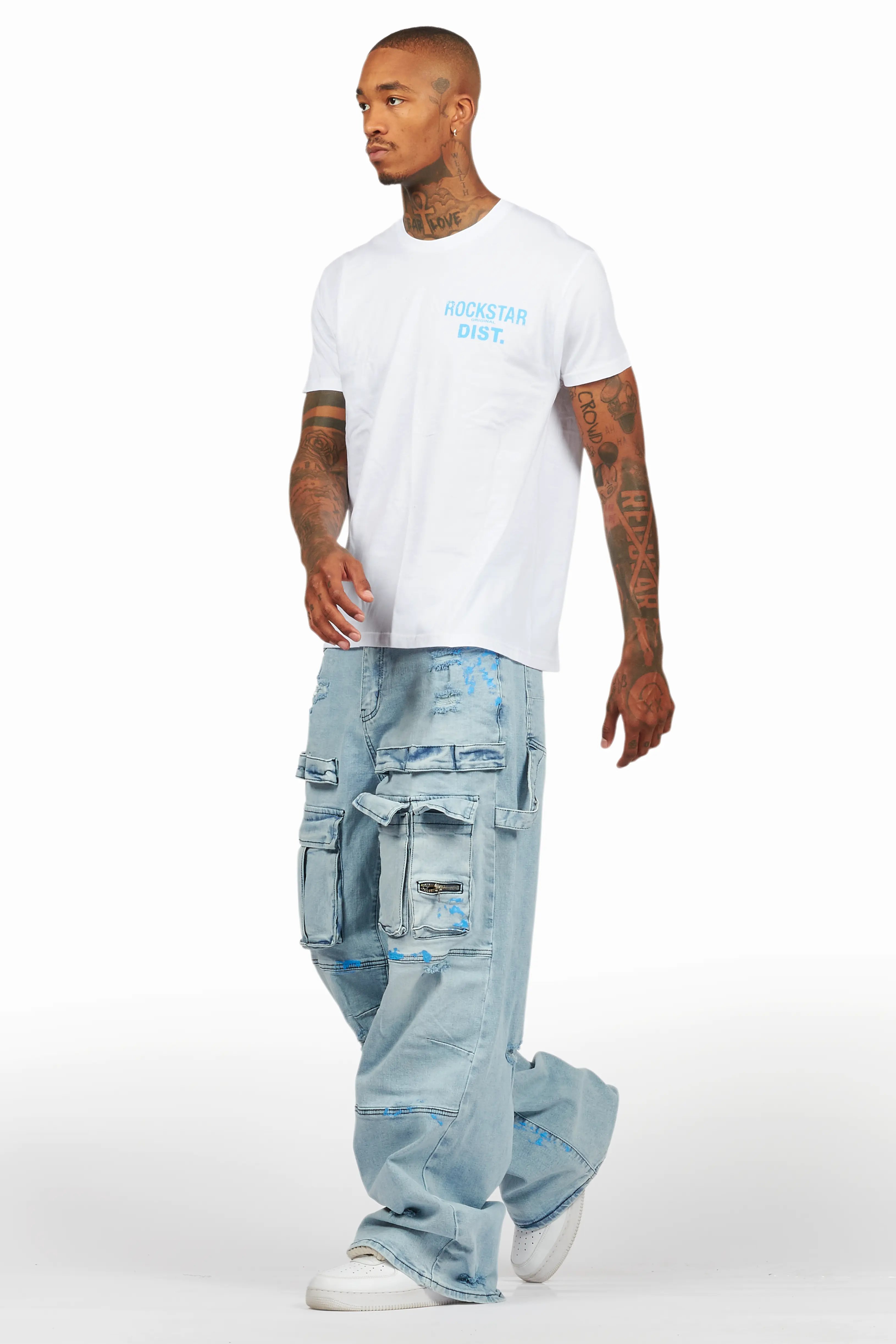 Lake White/Blue T-Shirt/Baggy Fit Cargo Jean Set - Image 5