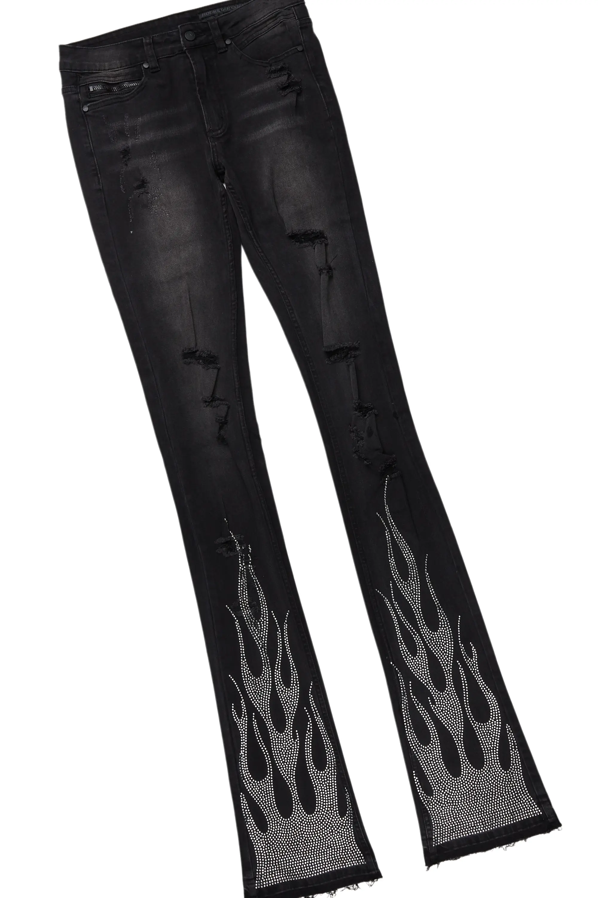 Amos Black Rhinestone Long Sleeve T-Shirt/Super Stacked Flare Jean Set - Image 8