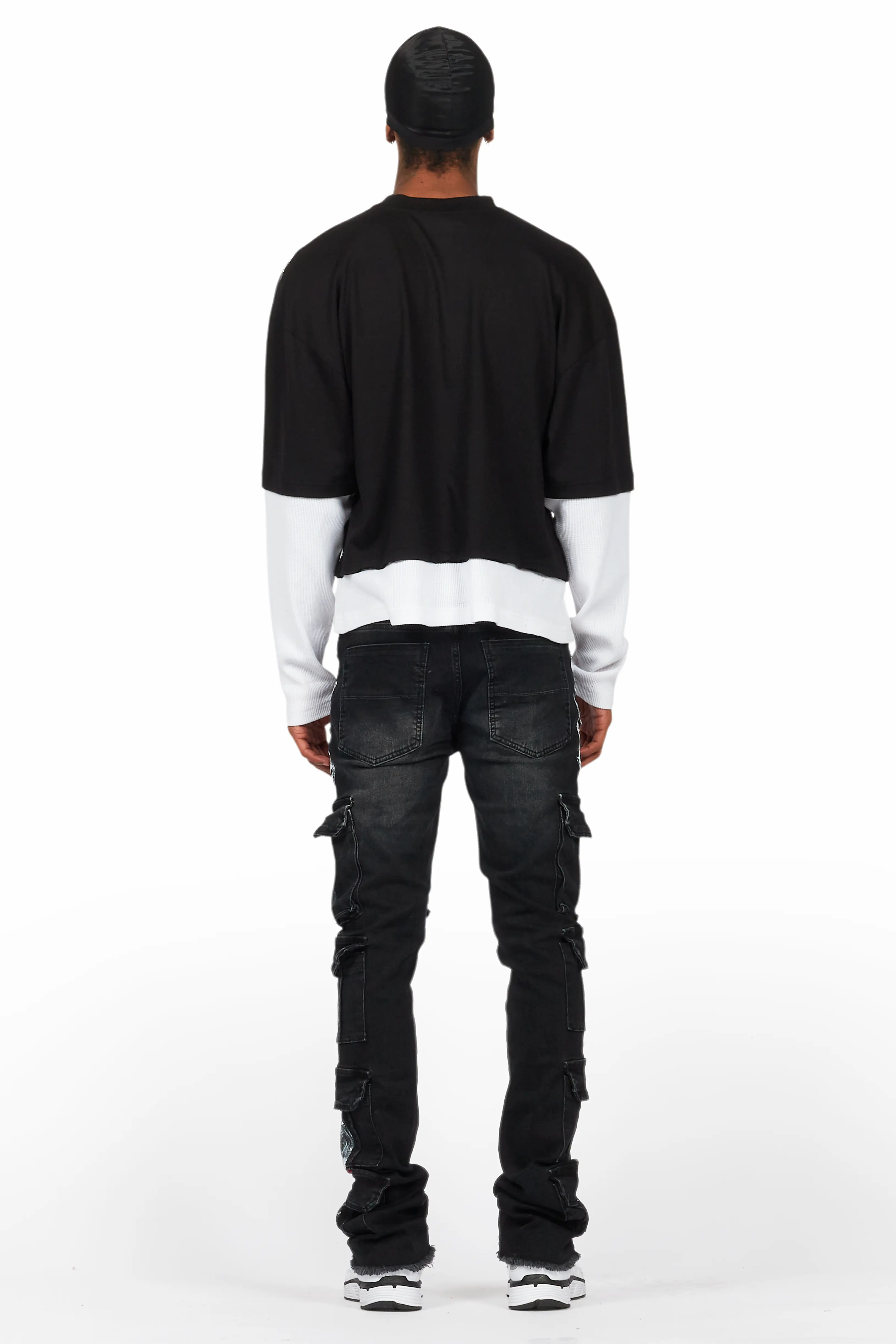 Farrow Black Painter Double Layer T-Shirt/Stacked Flare Jean Bundle - Image 4