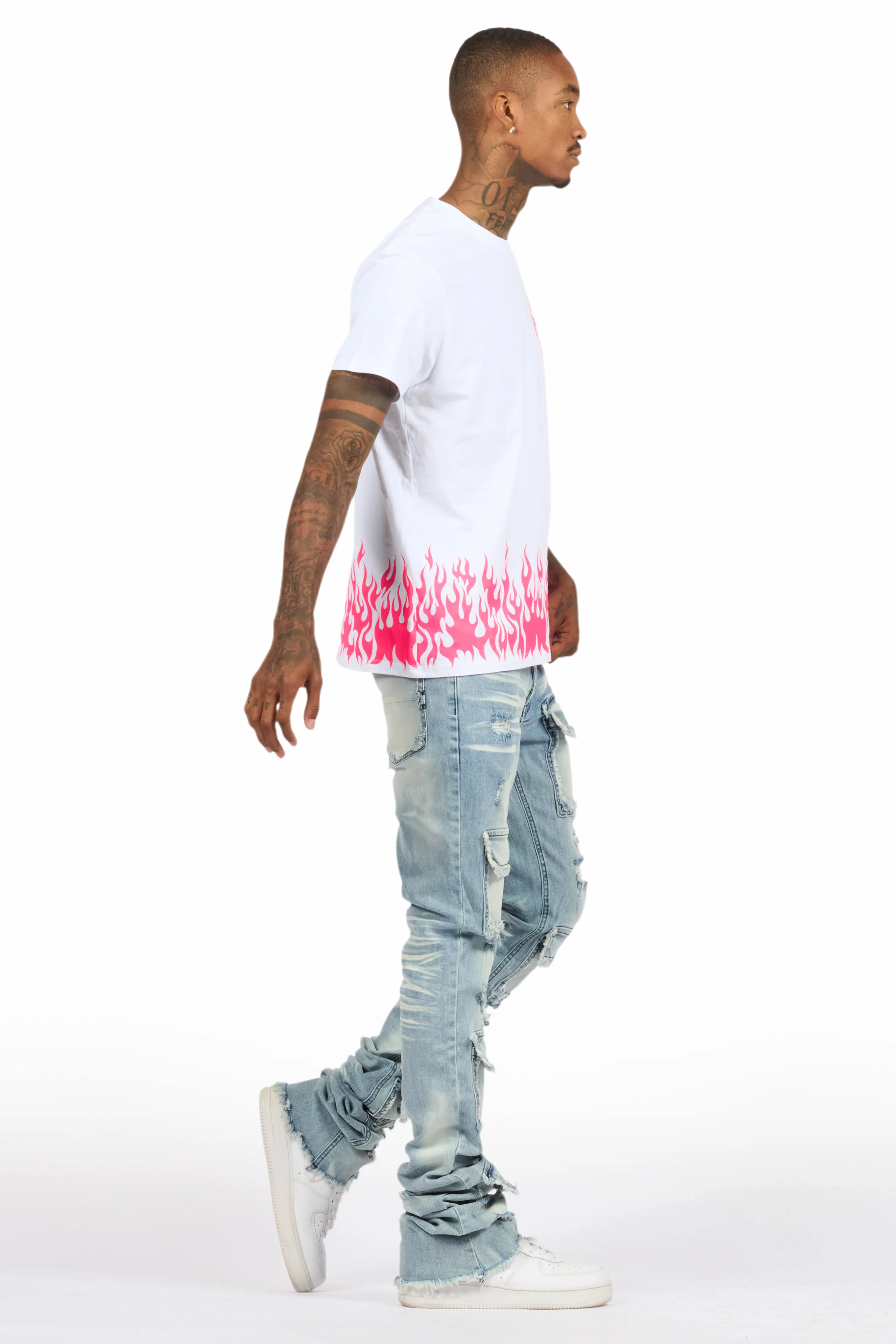Bubble White/Pink T-Shirt/Super Stacked Flare Jean Bundle - Image 3