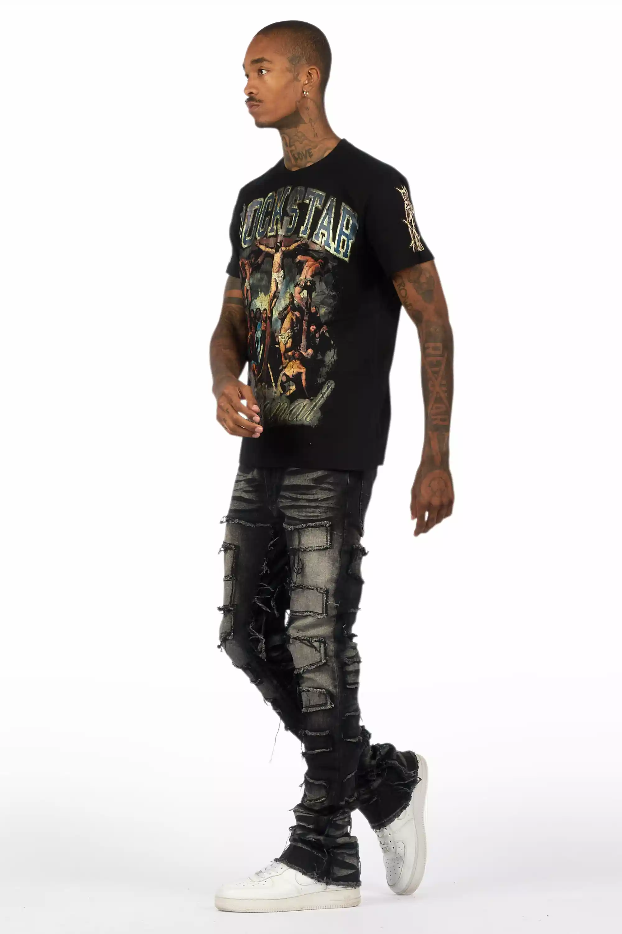 Waller Dark Grey Graphic T-Shirt/Stacked Flare Jean Bundle - Image 6