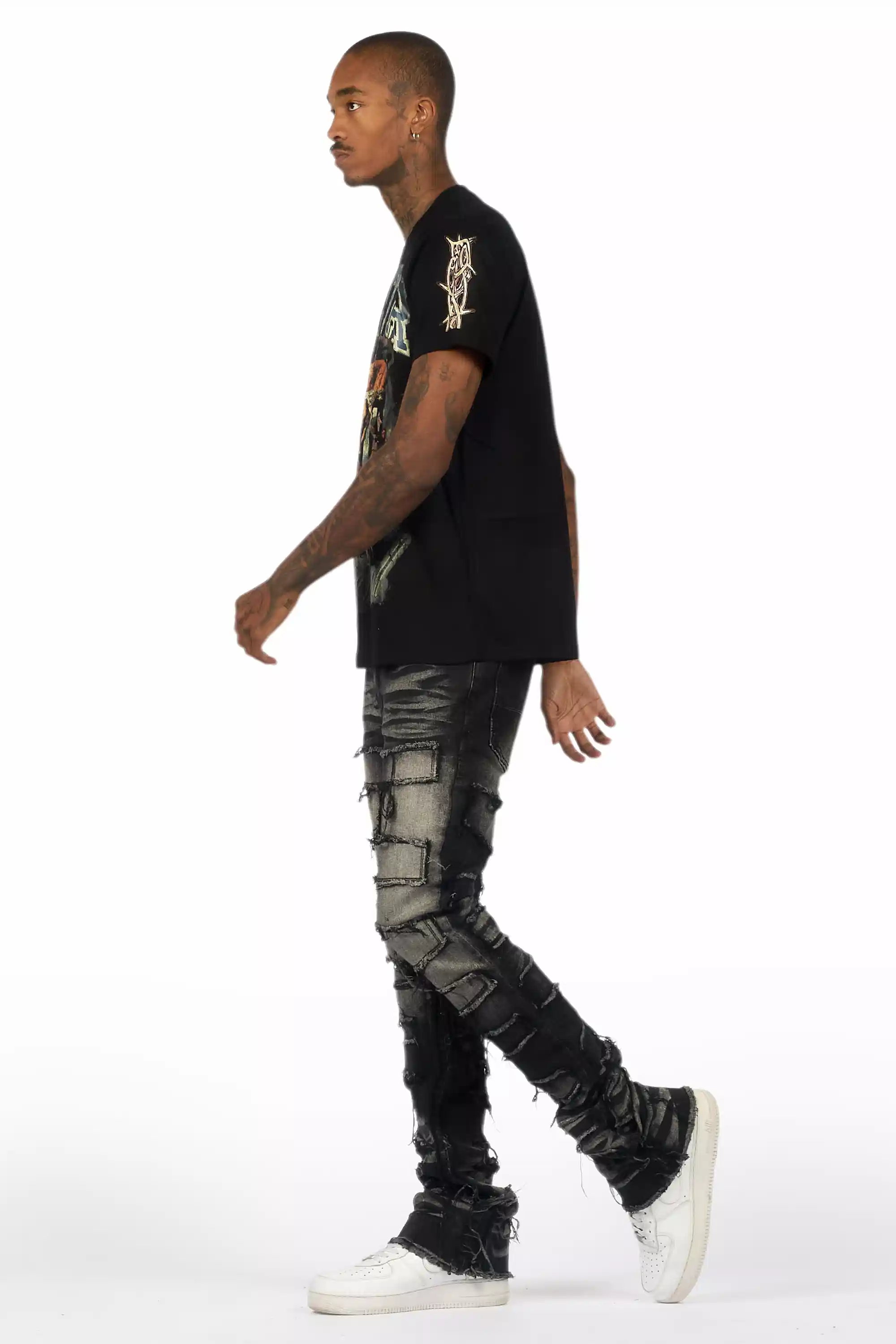 Waller Dark Grey Graphic T-Shirt/Stacked Flare Jean Bundle - Image 7