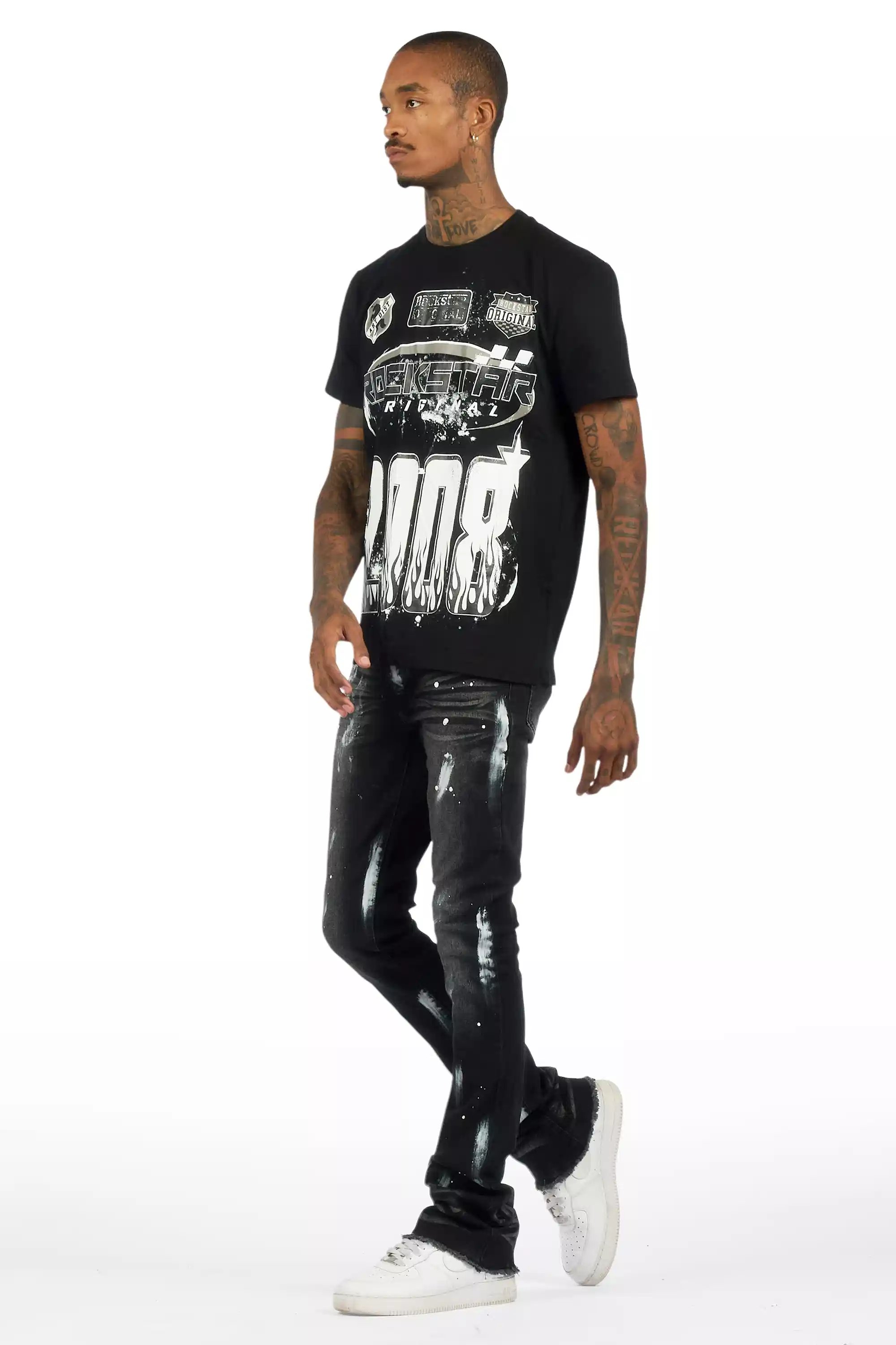 Amos Black T-Shirt/Painted Stacked Flare Jean - Image 6
