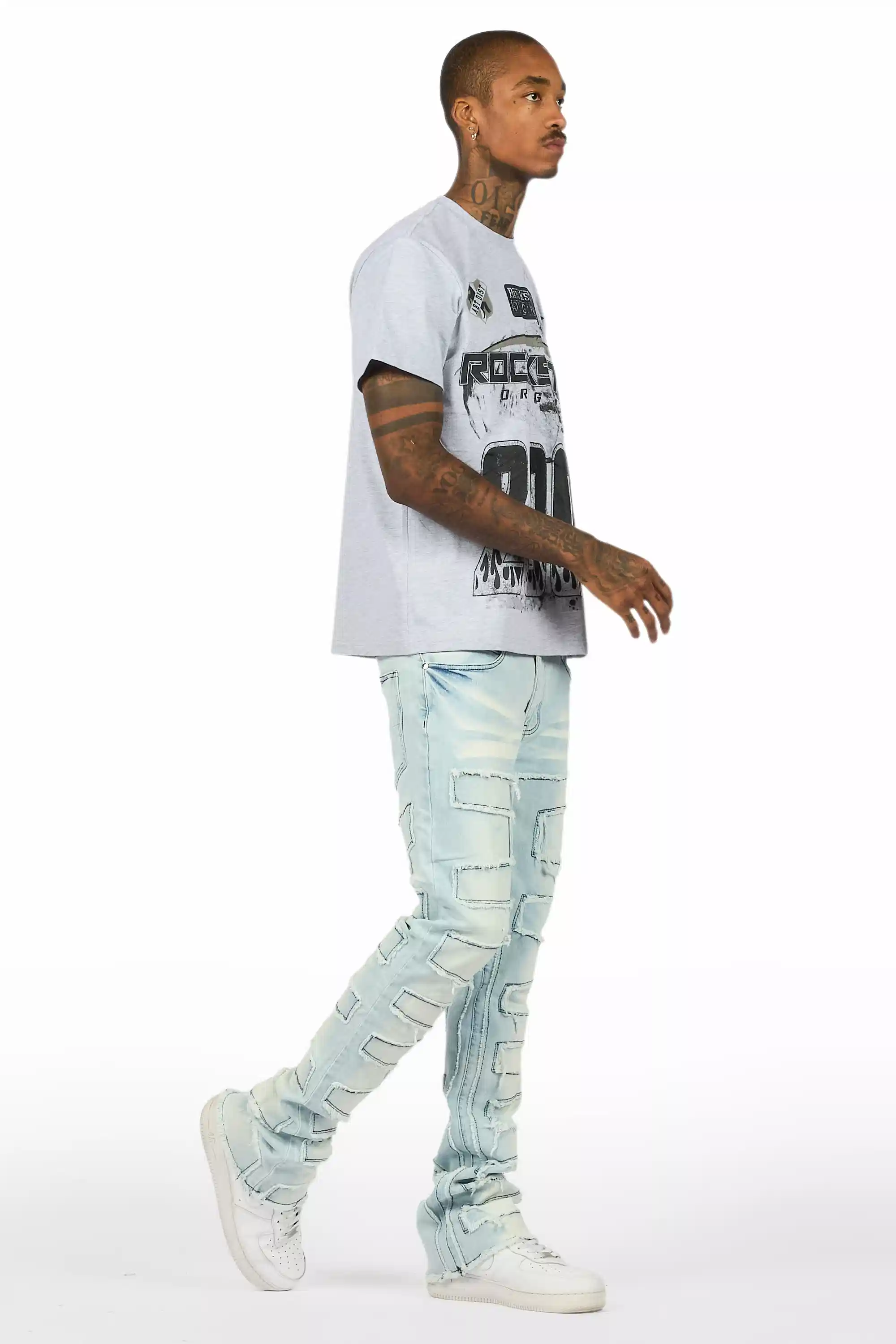 Amos Heather Grey Graphic T-Shirt/Stacked Flare Jean Bundle - Image 3