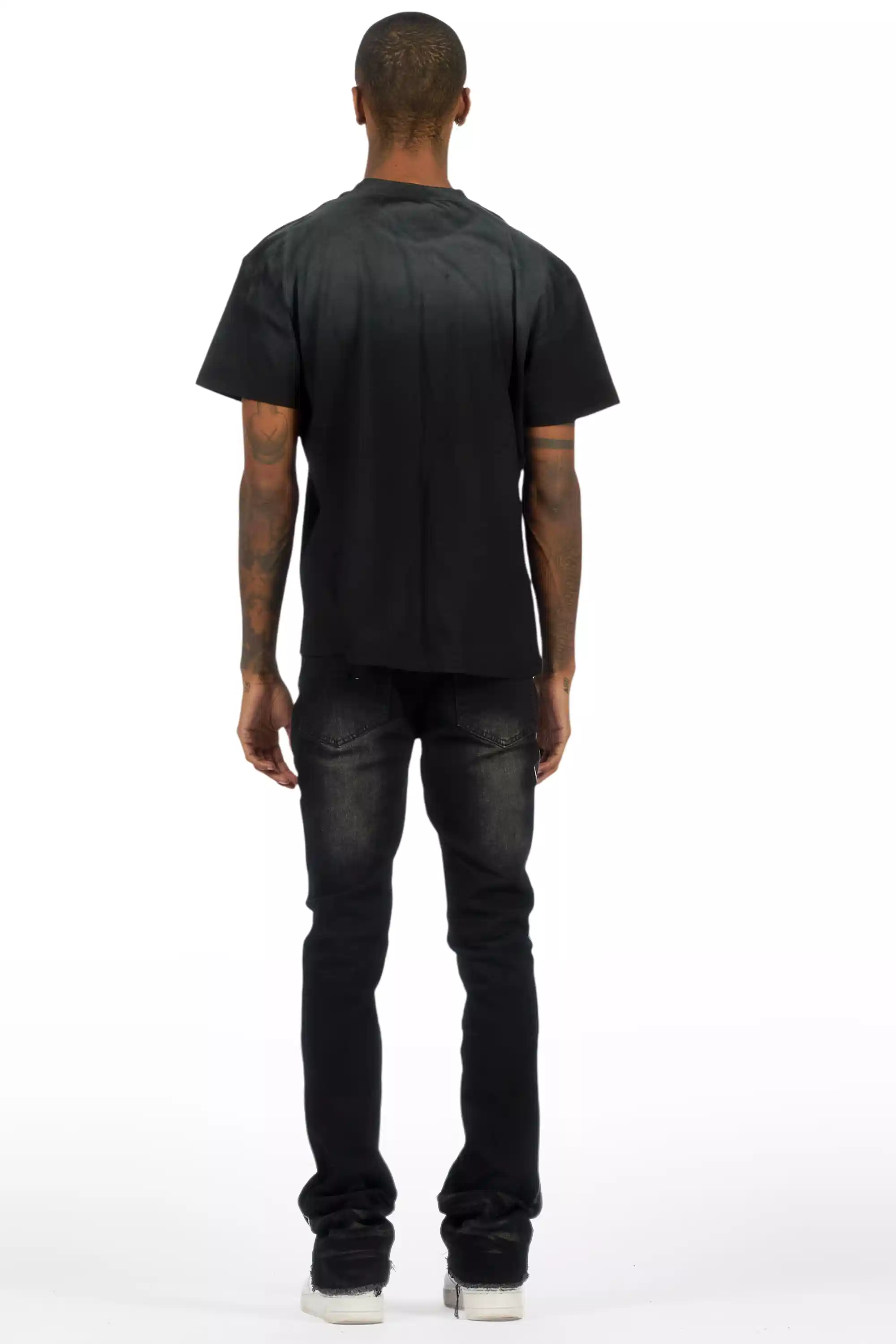 Schmear Black Oversized Graphic T-Shirt/Painted Stacked Flare Jean Bundle - Image 5