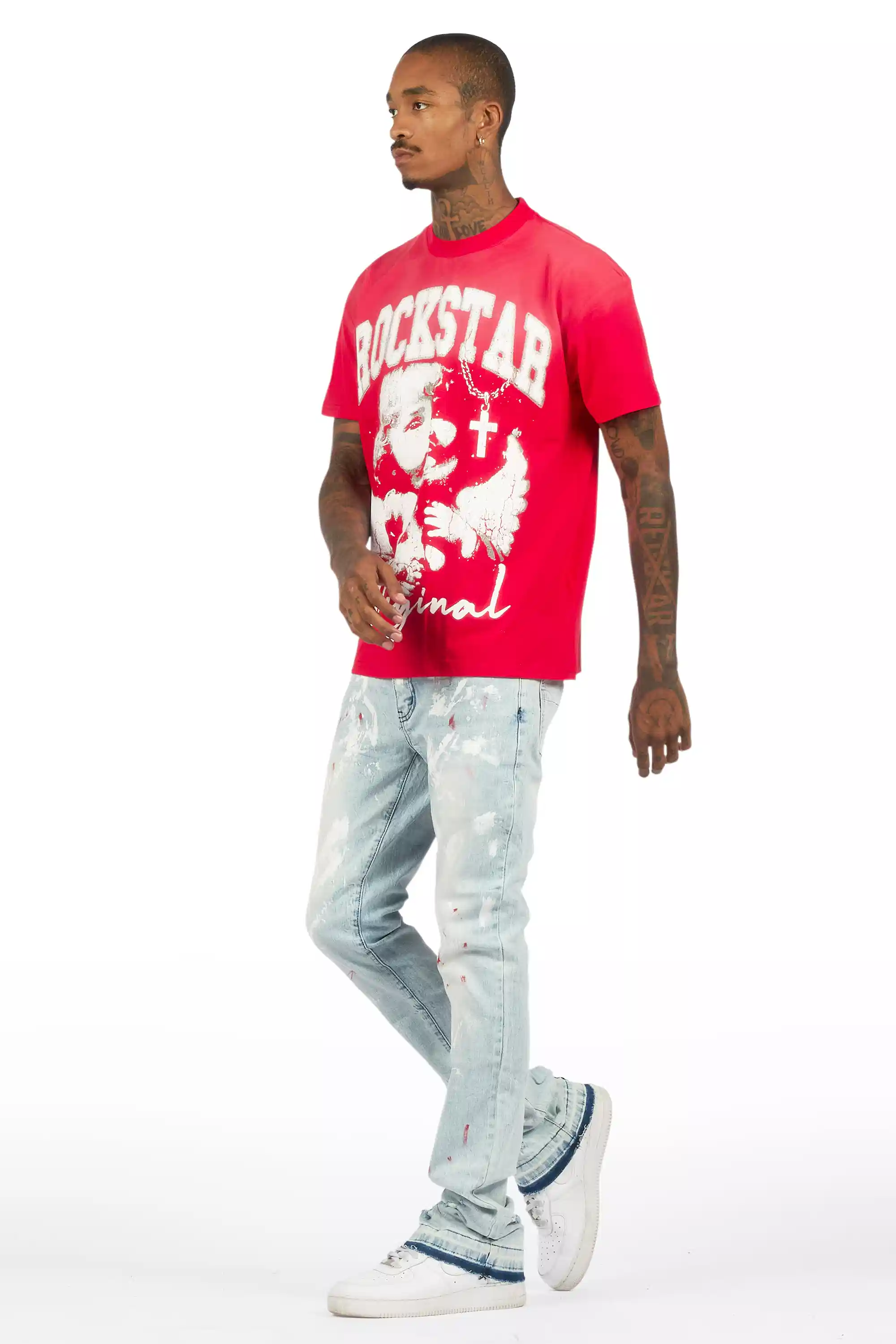 Deiter Red Oversized T-Shirt/Stacked Flare Jean Set - Image 6