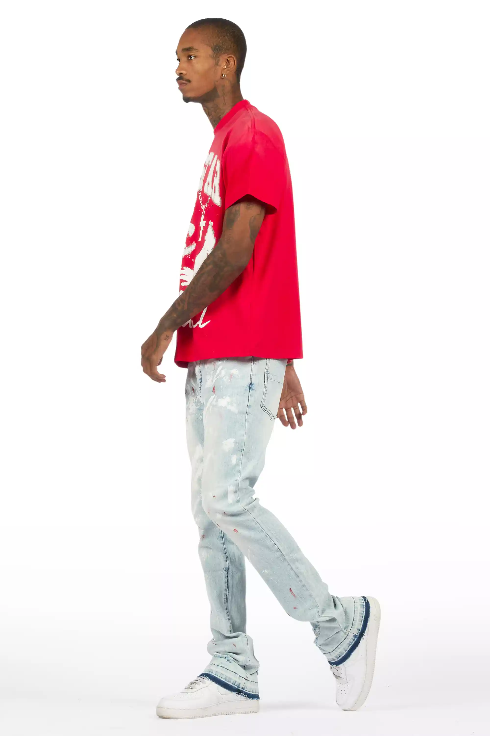 Deiter Red Oversized T-Shirt/Stacked Flare Jean Set - Image 7