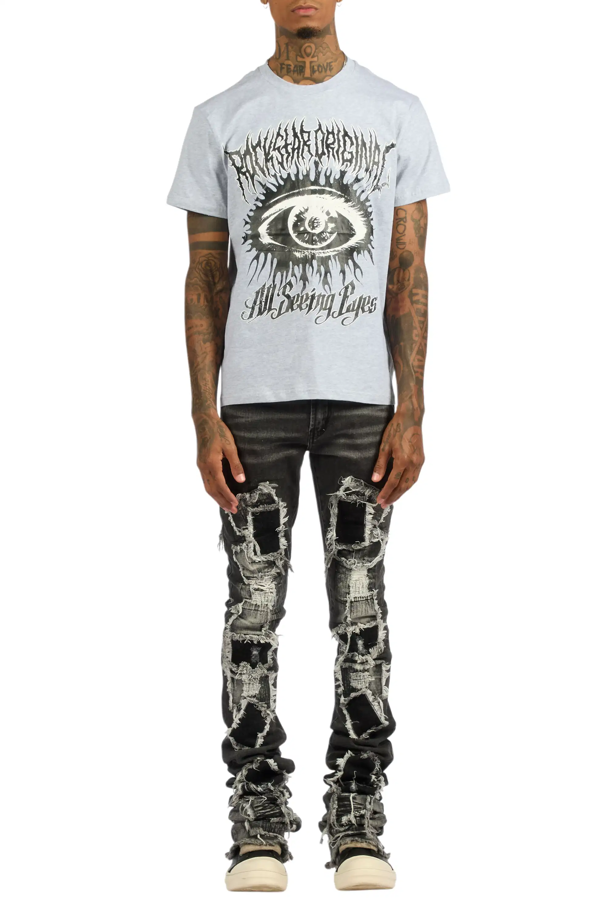 All Seeing Eyes Heather Grey T-Shirt/Super Stacked Flare Jean Bundle - Image 10