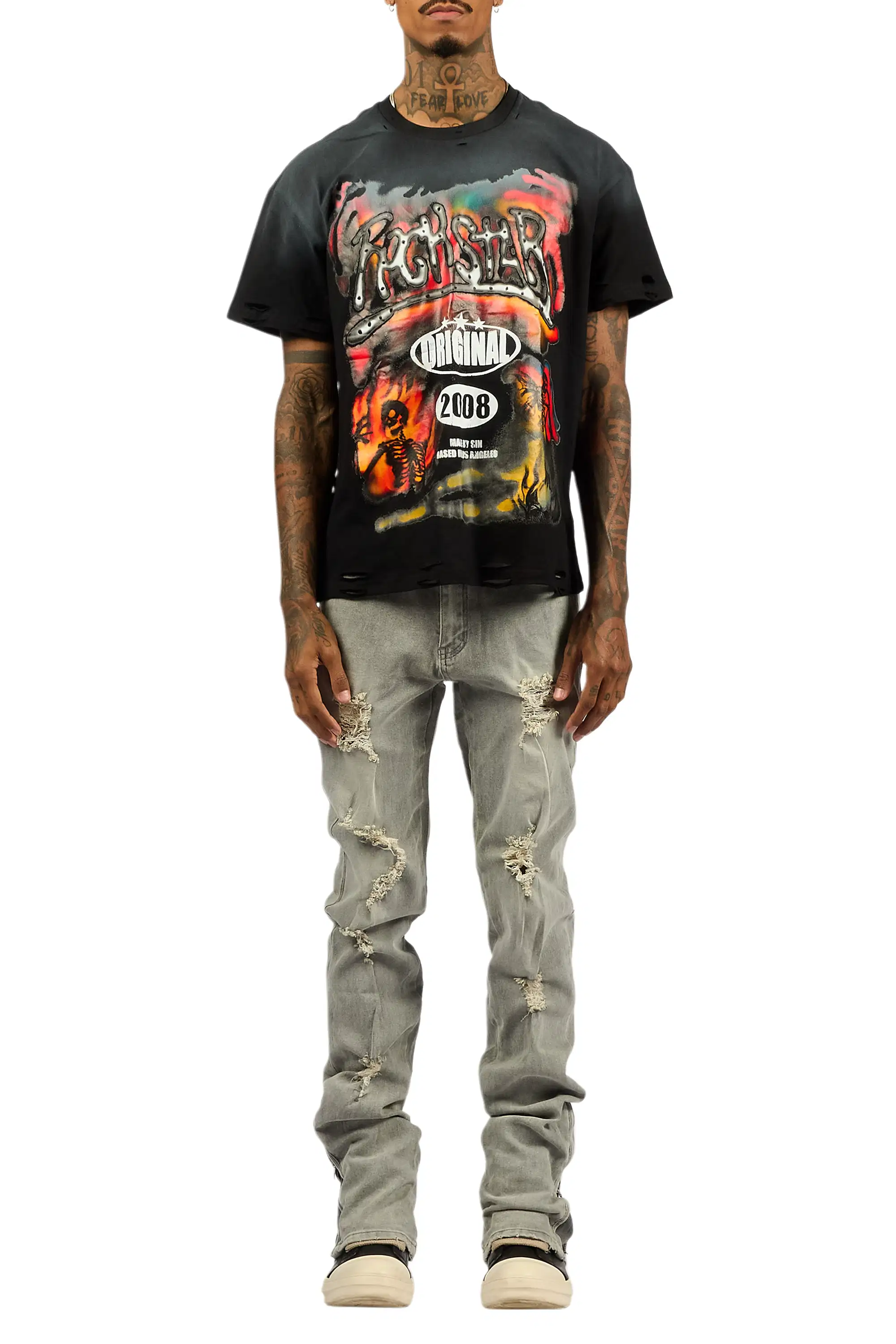 Farren Black Oversized Graphic T-Shirt/Stacked Flare Jean Bundle - Image 11