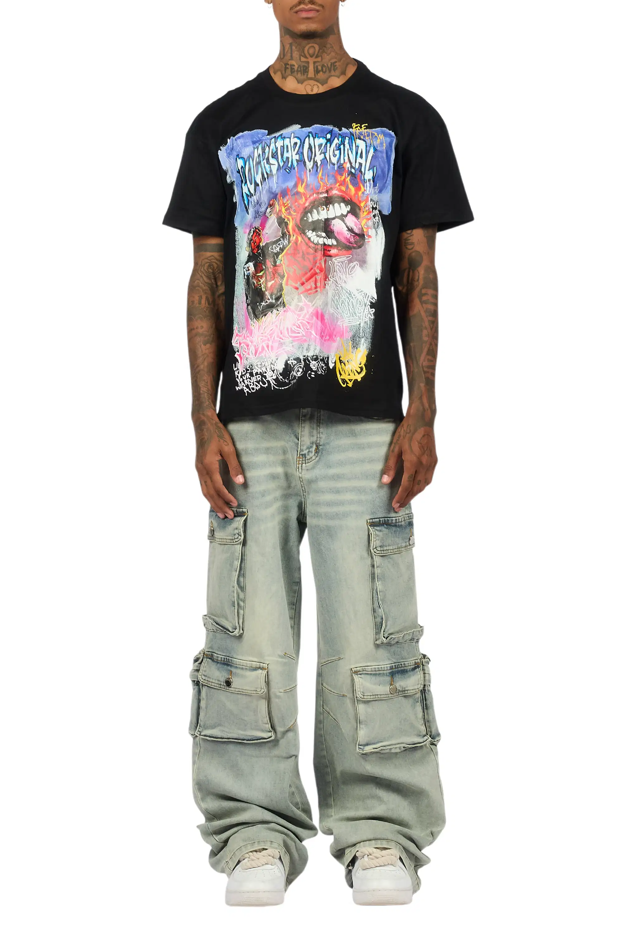 Yooz Black Oversized Graphic T-Shirt/Baggy Jean Bundle - Image 9
