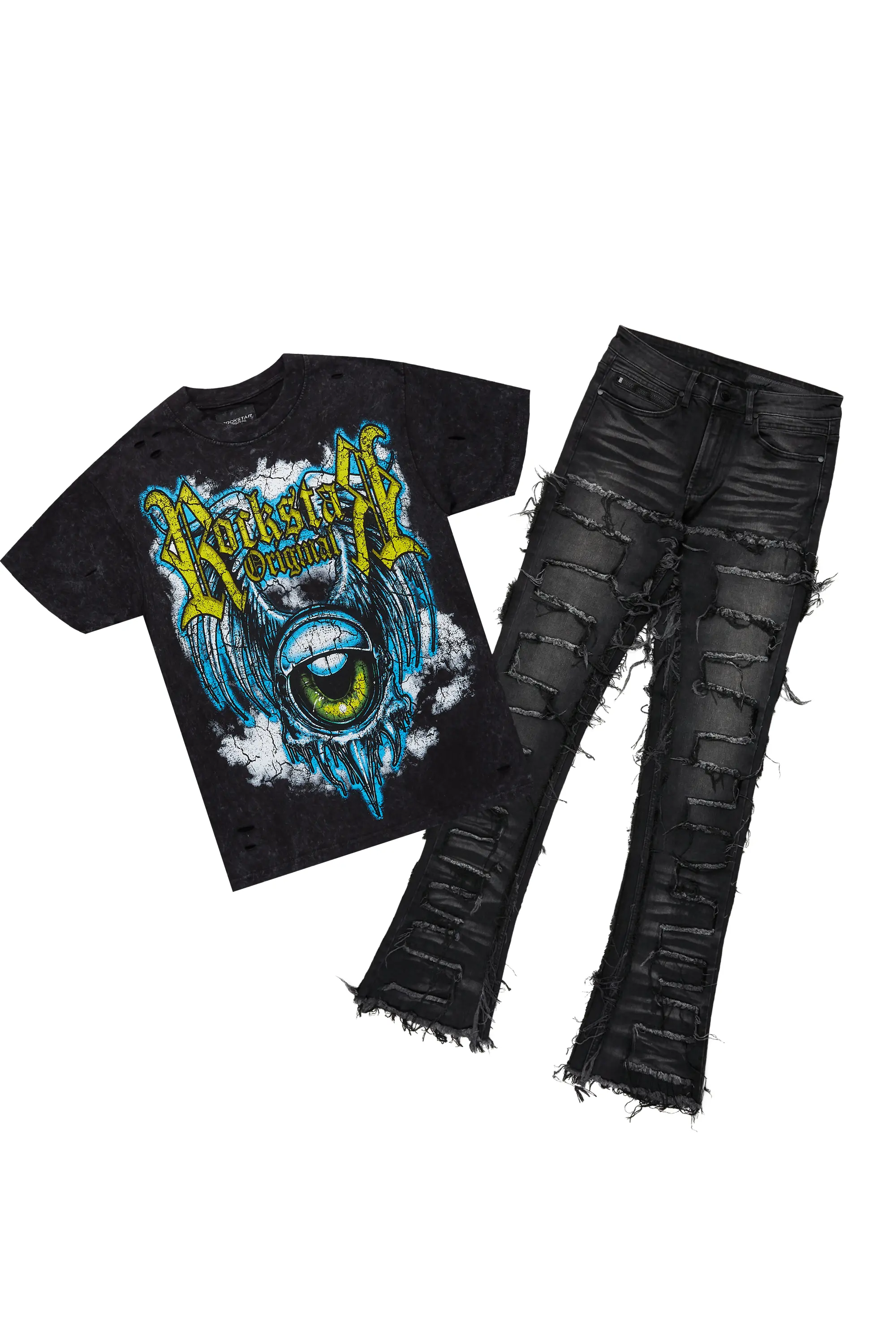 Fenton Vintage Black T-Shirt/Stacked Flare Jean Bundle
