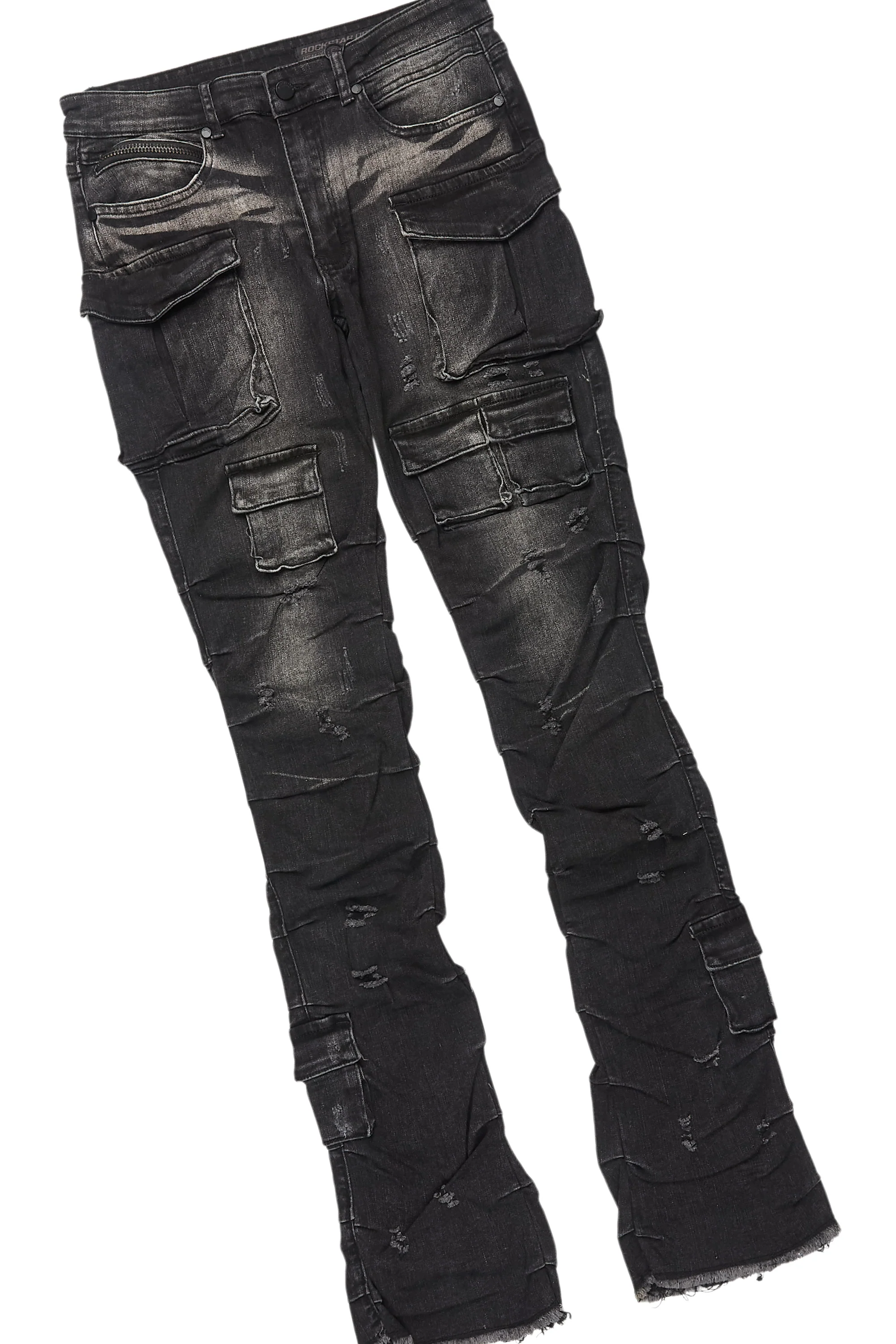 Amina Black Washed T-Shirt Stacked Flare Jean Set - Image 9