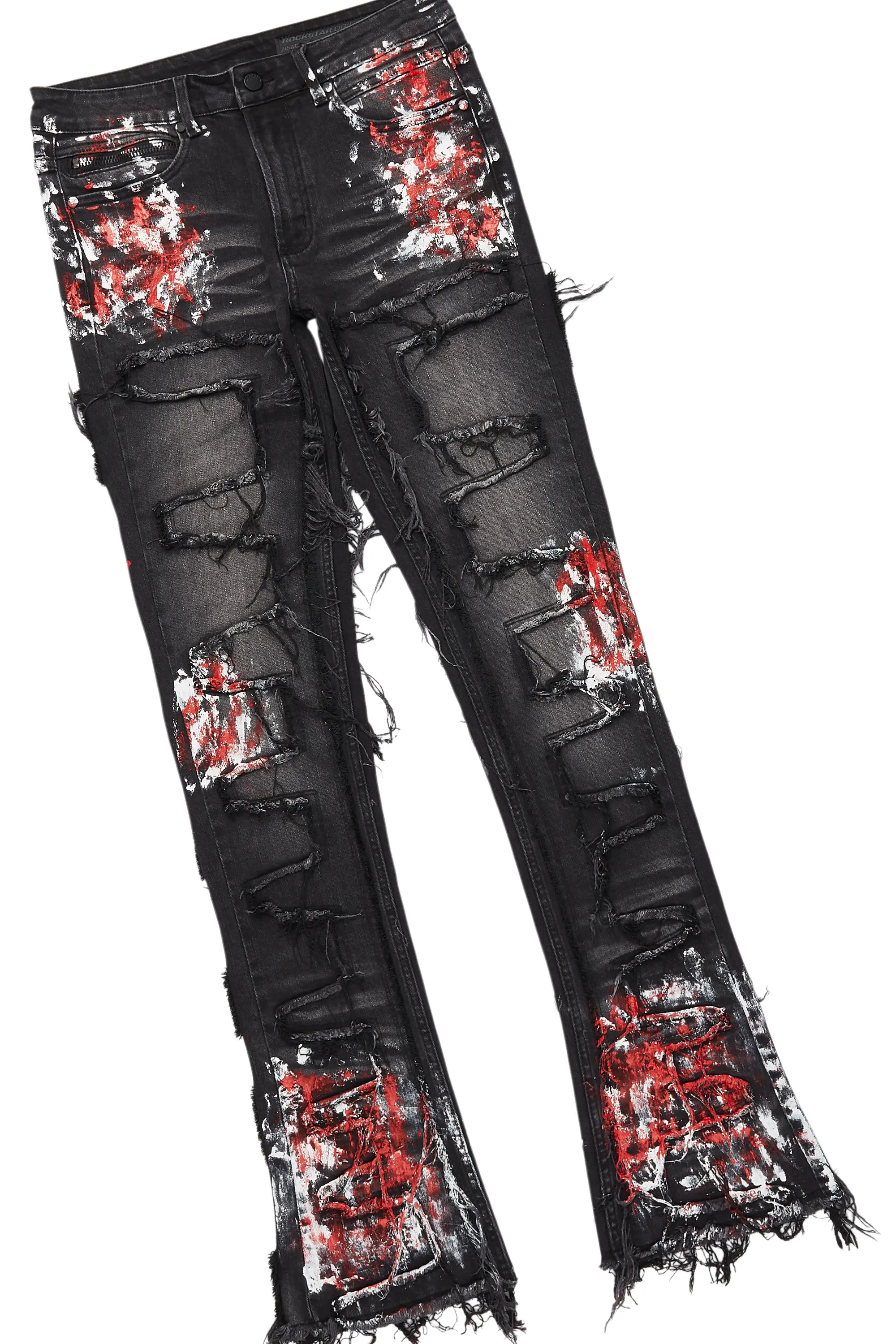 Saxon Dark Grey/Red T-Shirt/Stacked Flare Jean Set - Image 8