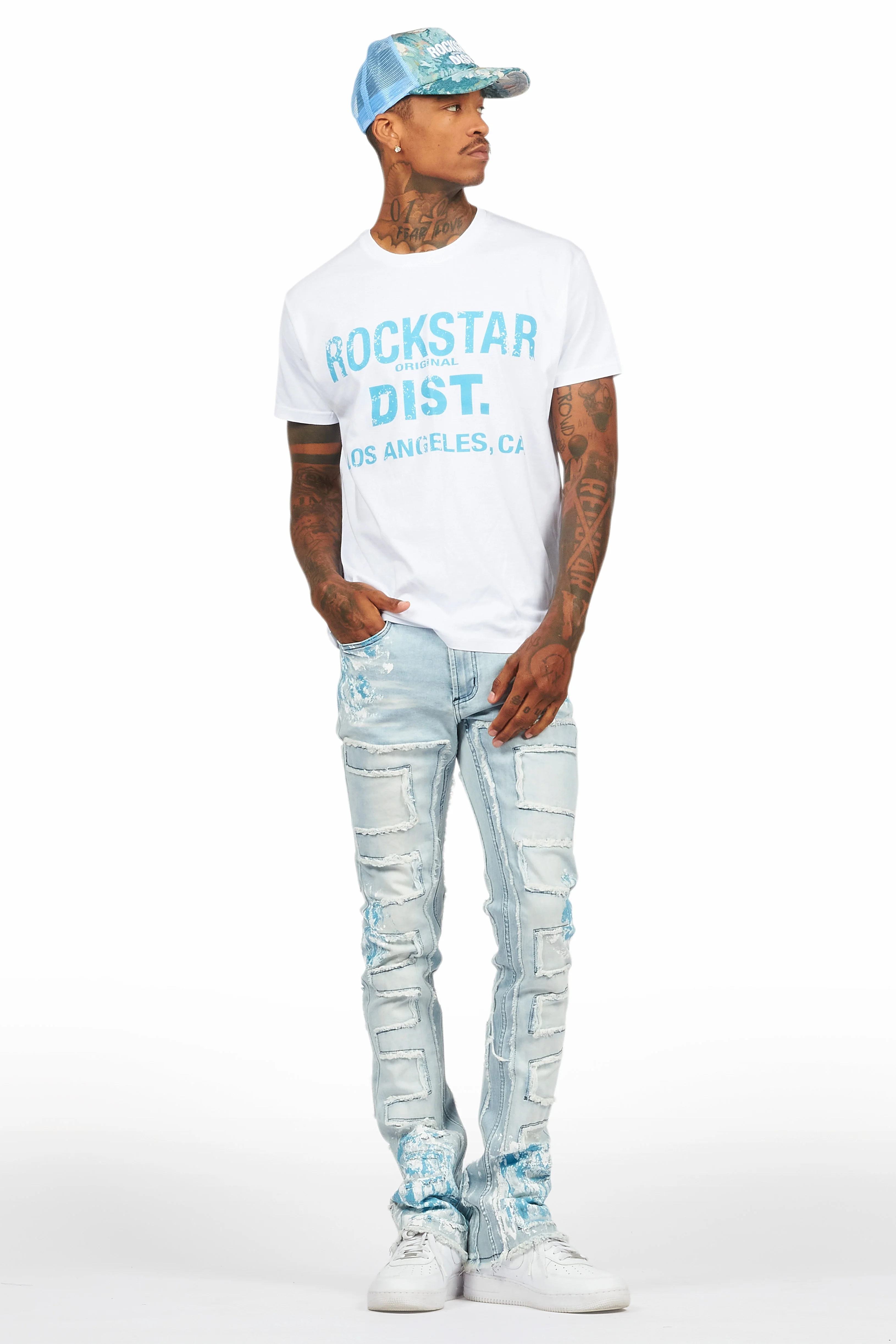 Saxon White/Blue T-Shirt/Stacked Flare Jean Set - Image 2