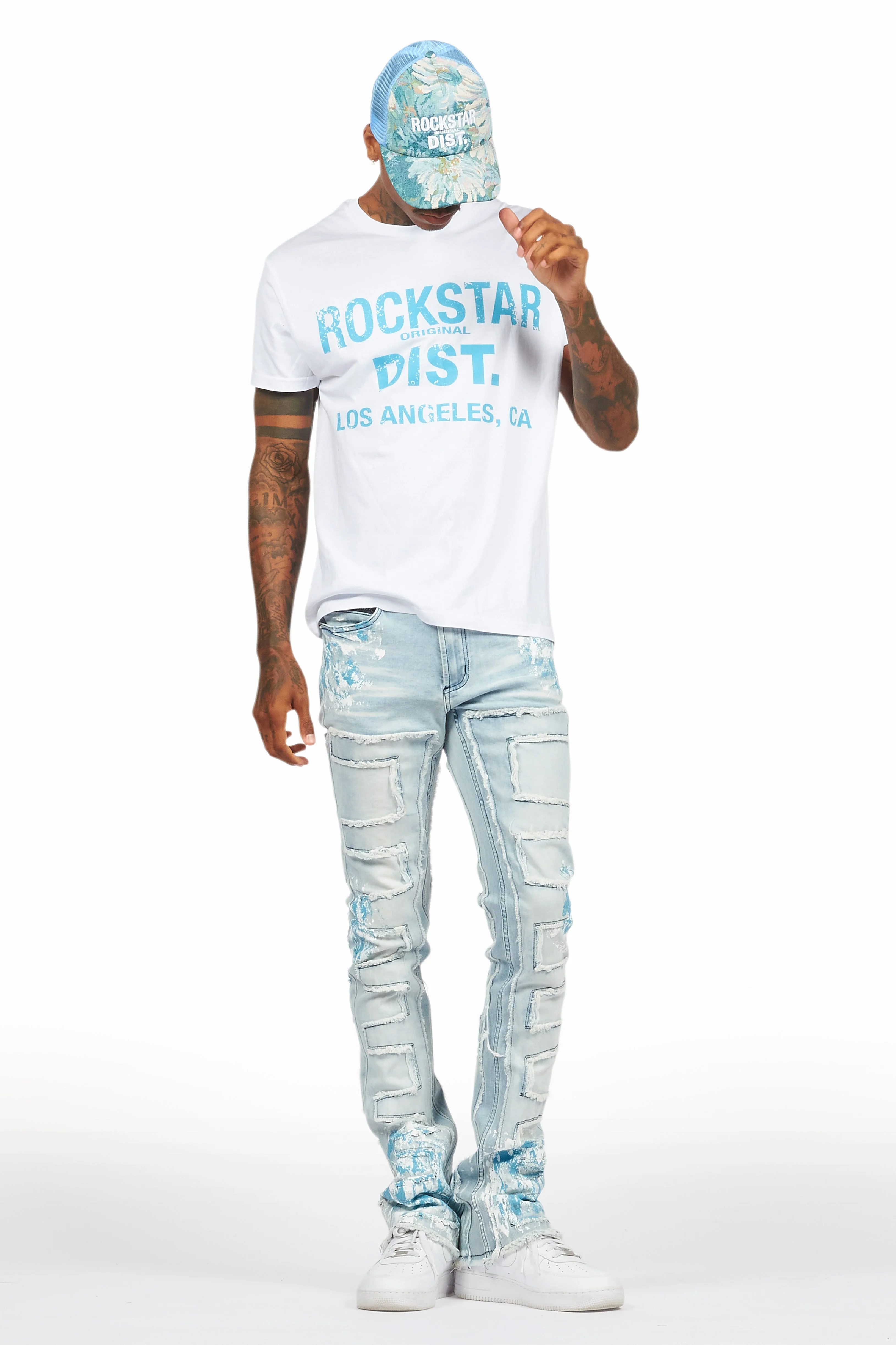 Saxon White/Blue T-Shirt/Stacked Flare Jean Set - Image 3