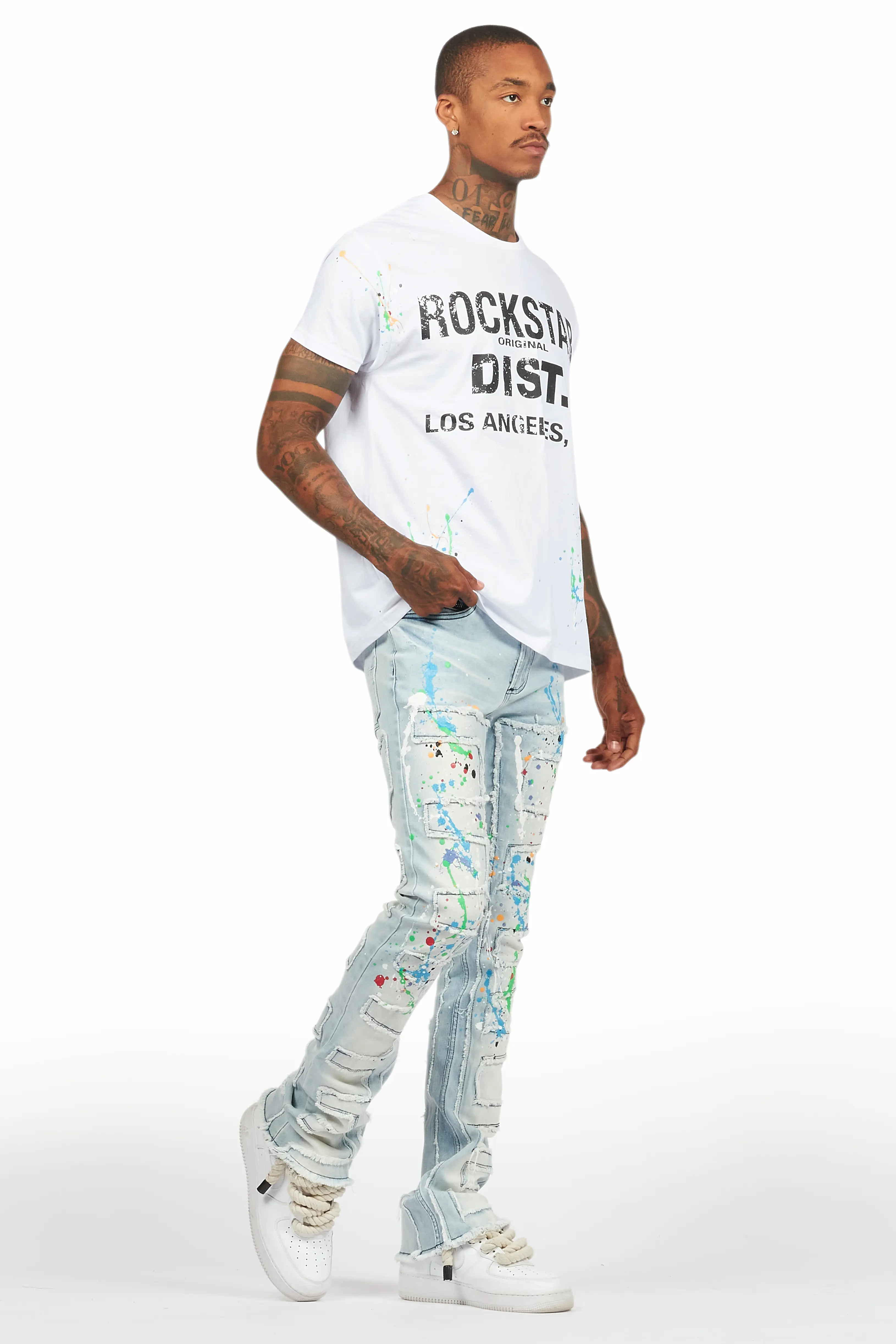 Oriel White/Black T-Shirt/Stacked Flare Jean Set - Image 6