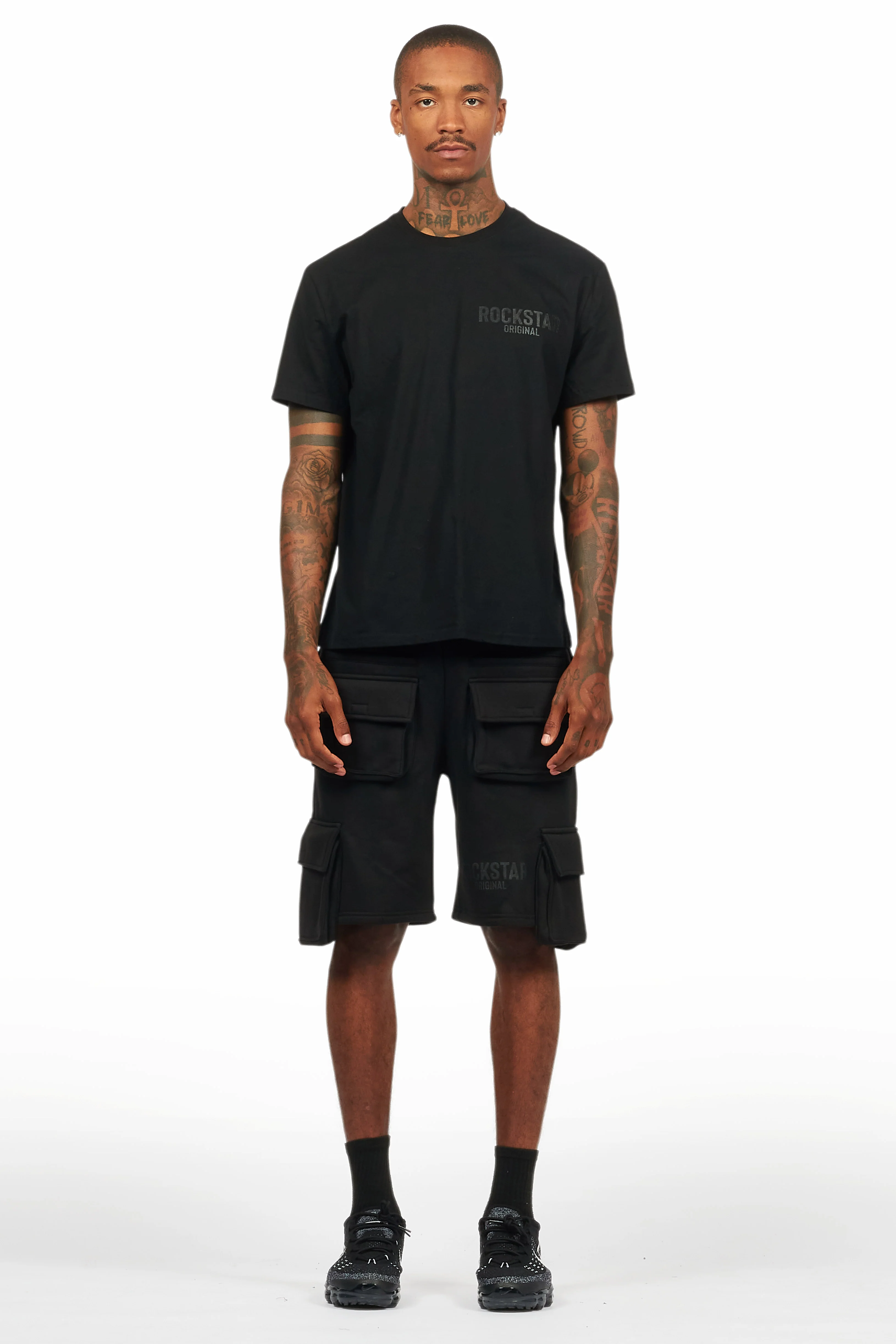 Sana Black/Black T-Shirt Cargo Shorts Set - Image 9