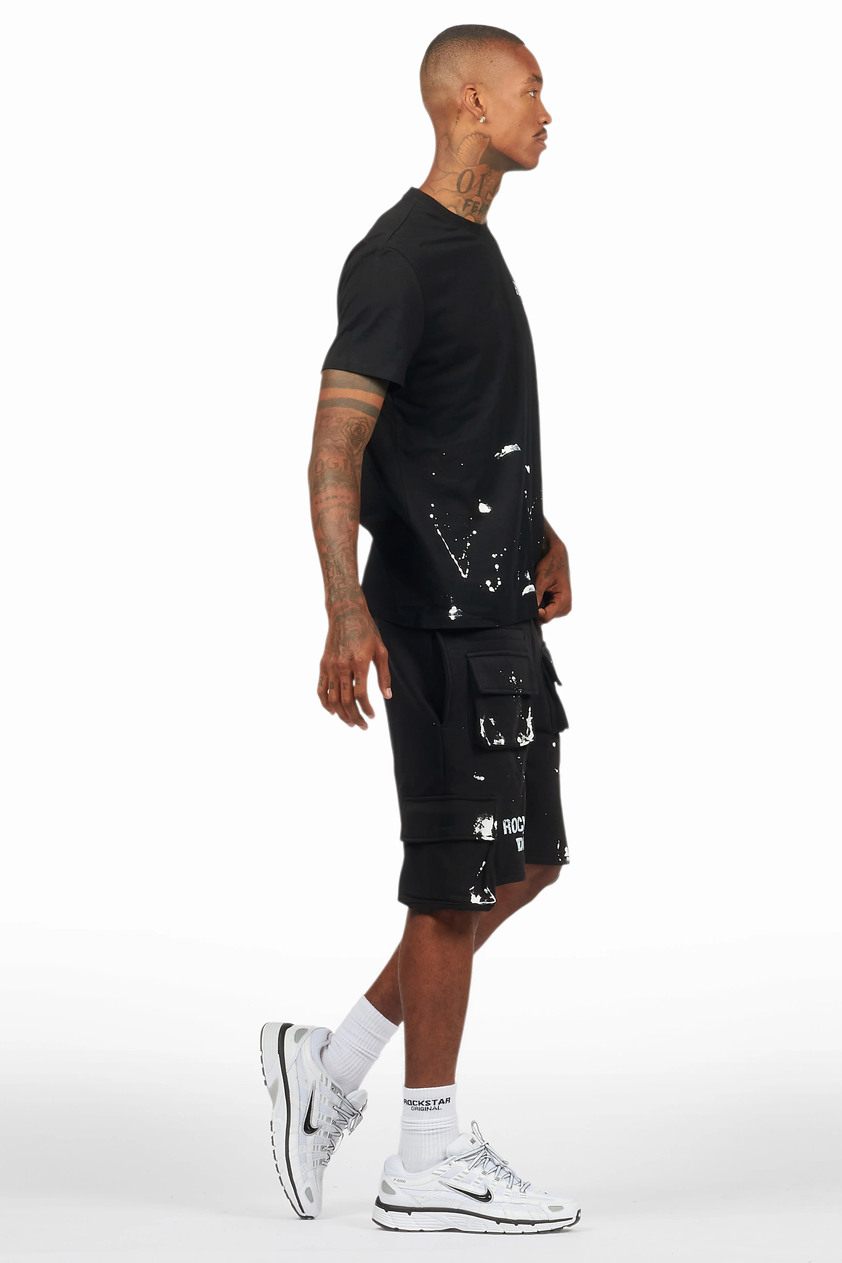 Raffer Black/White T-Shirt Cargo Shorts Set - Image 9
