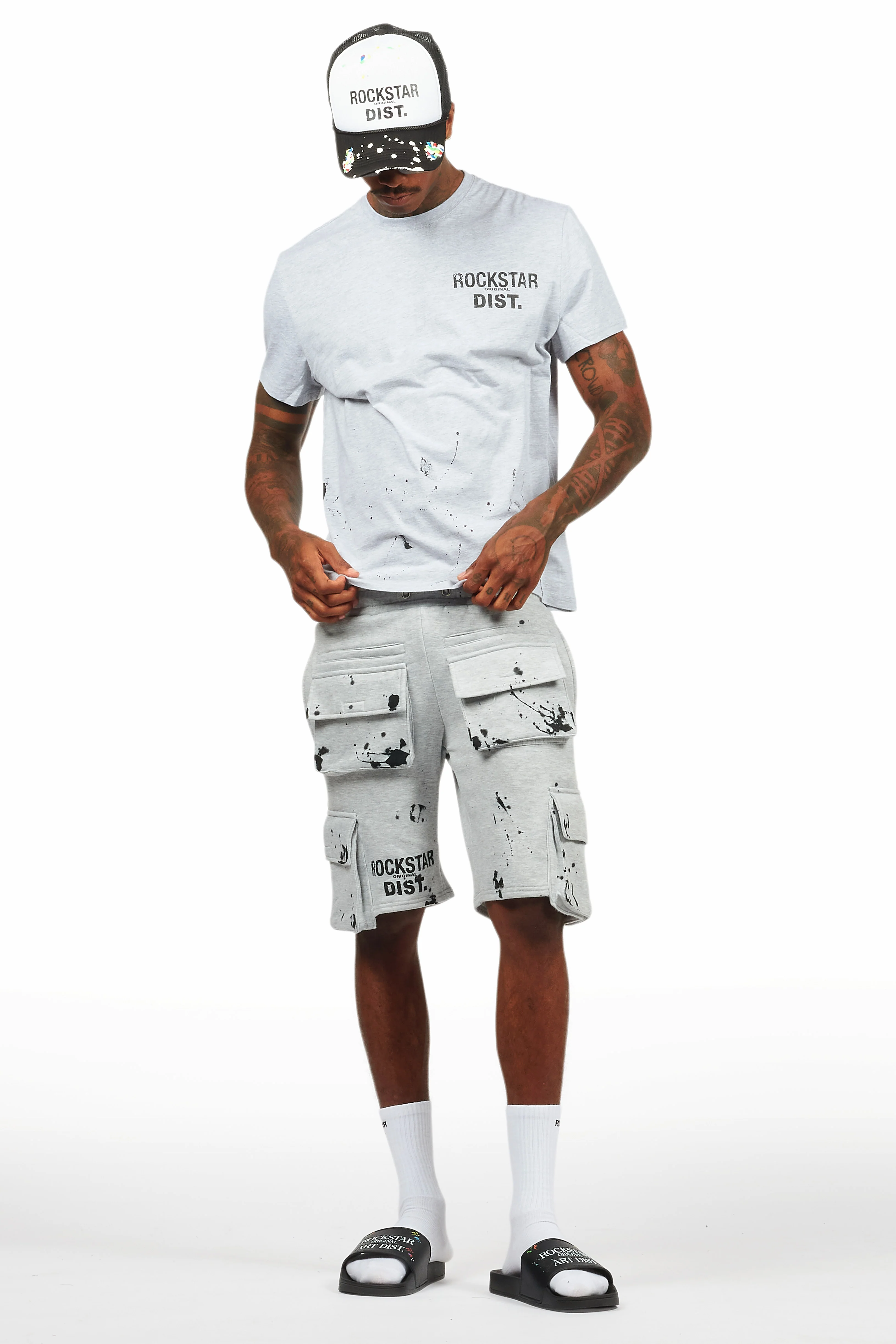 Raffer Heather Grey/Black T-Shirt Cargo Shorts Set - Image 3