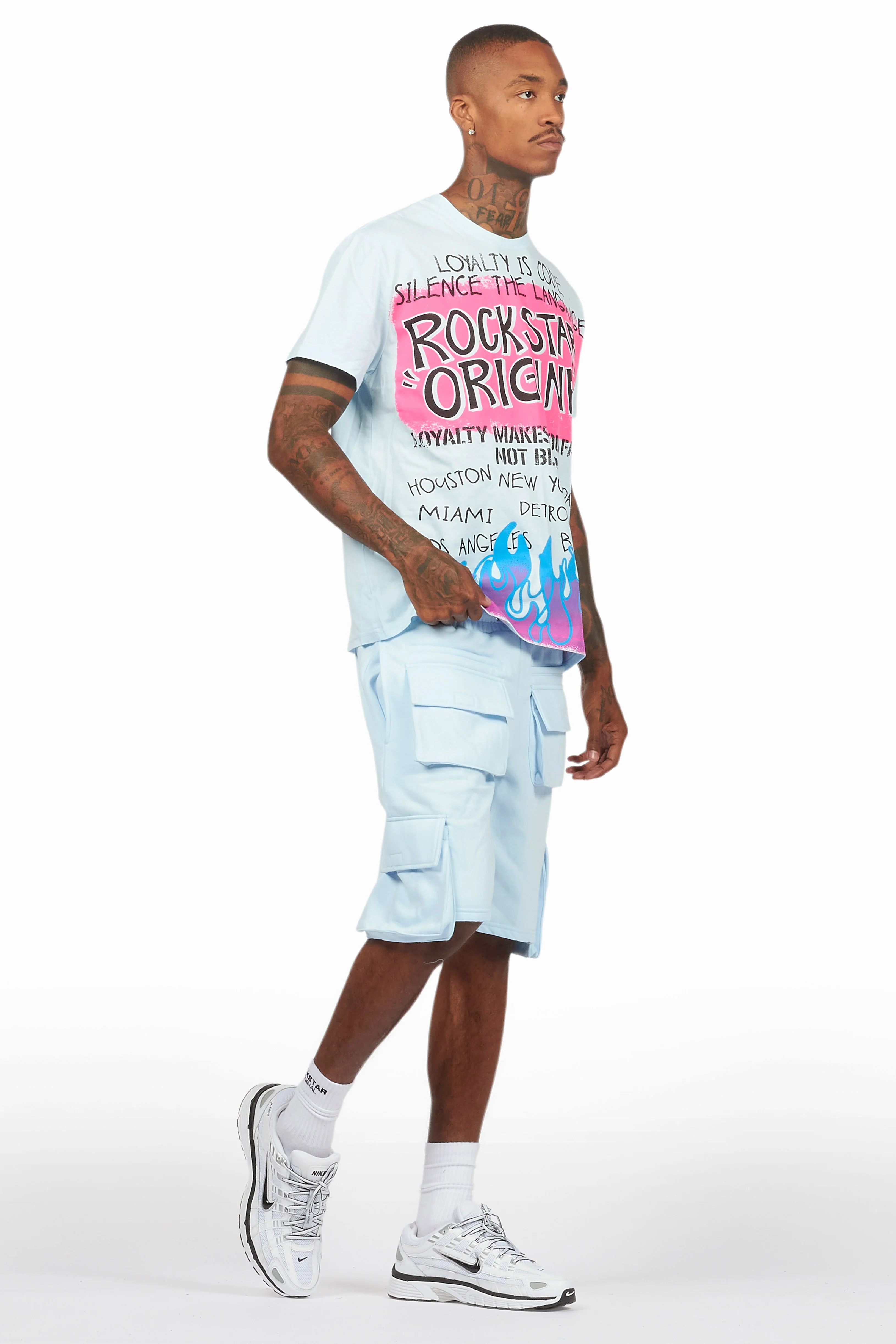 Beno Baby Blue T-Shirt Cargo Shorts Set - Image 6