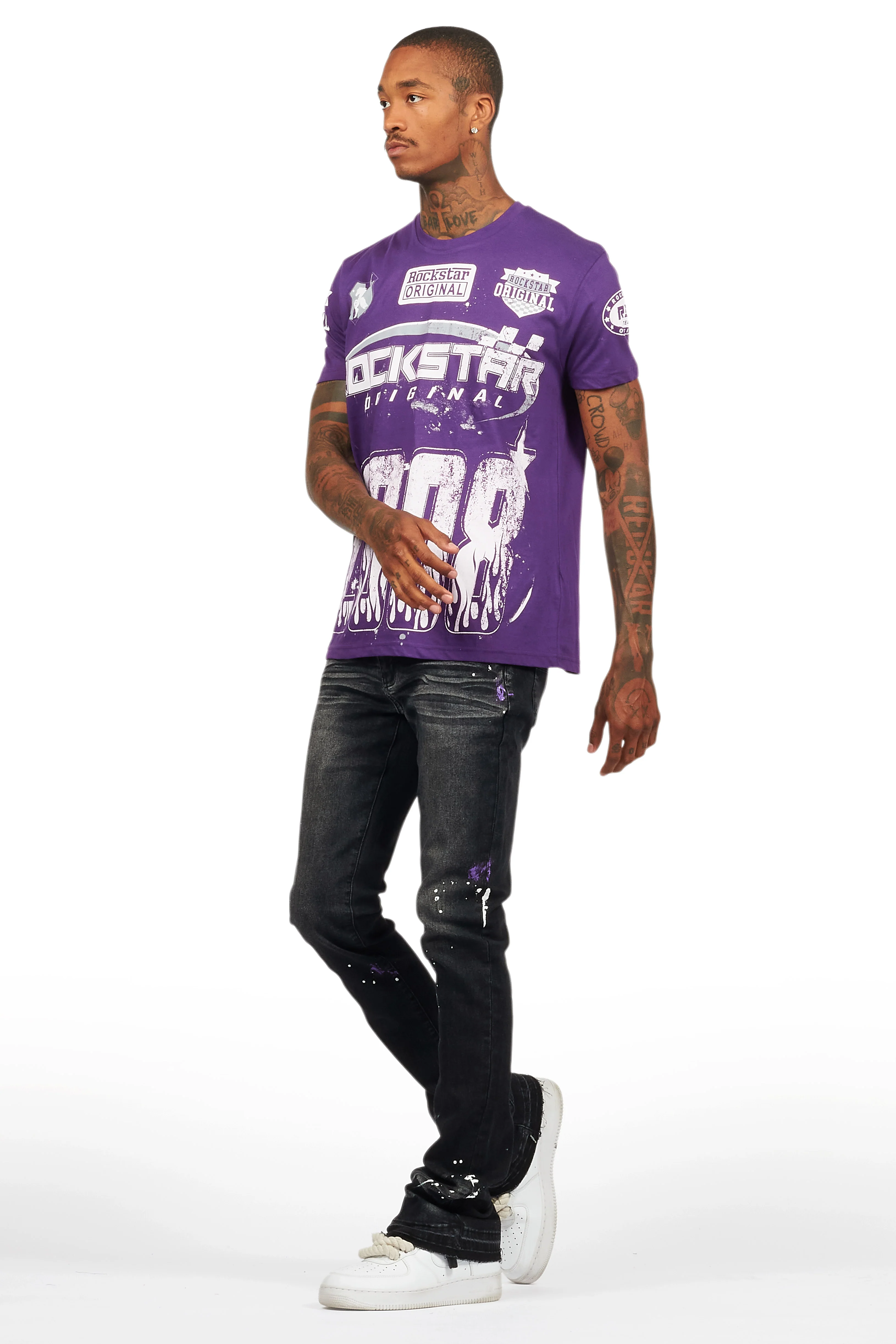 Amos Purple Graphic T-Shirt & Dag Dark Grey Jean Bundle - Image 7