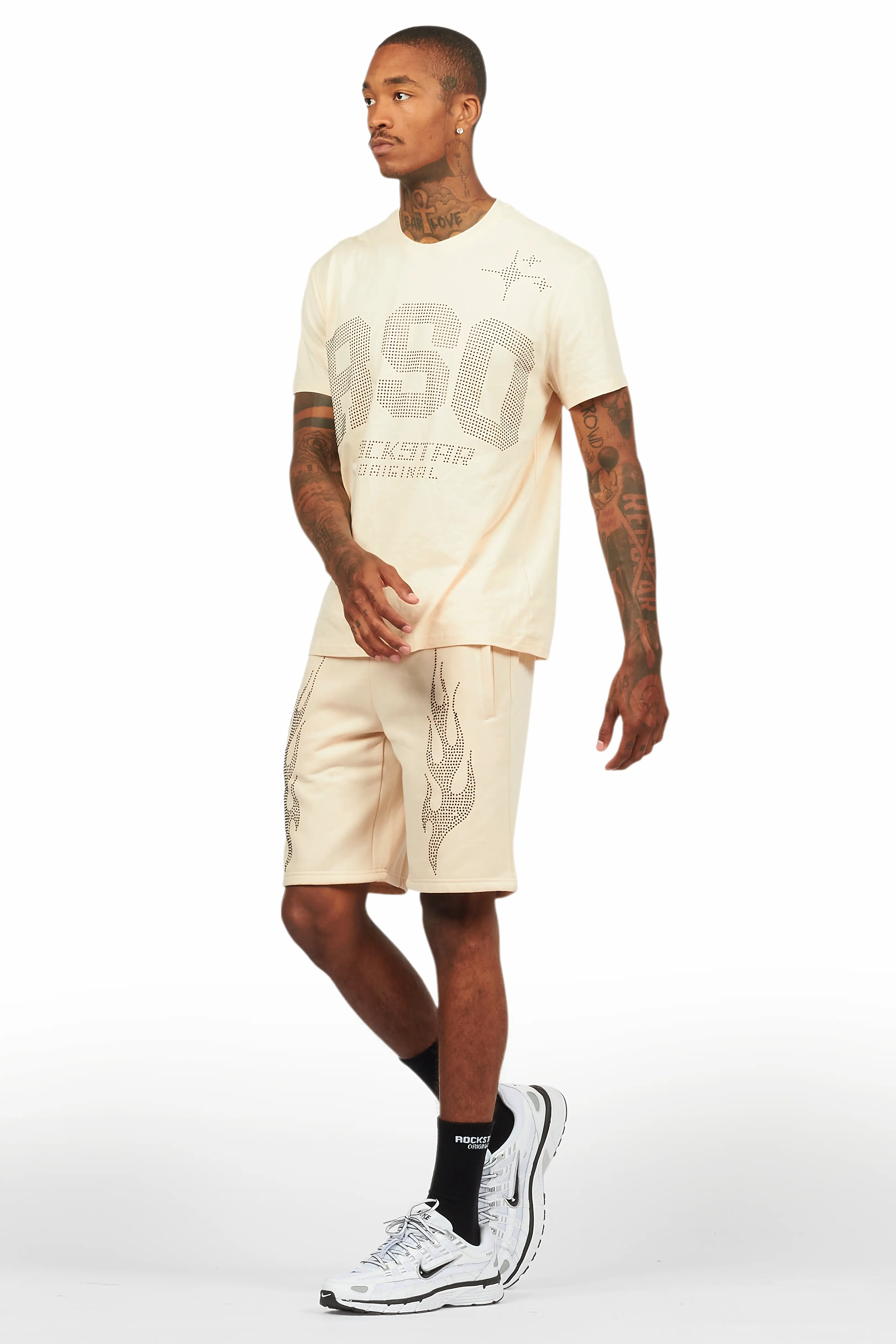 Bellamy Beige/Black Rhinestone Tee Short Set - Image 10