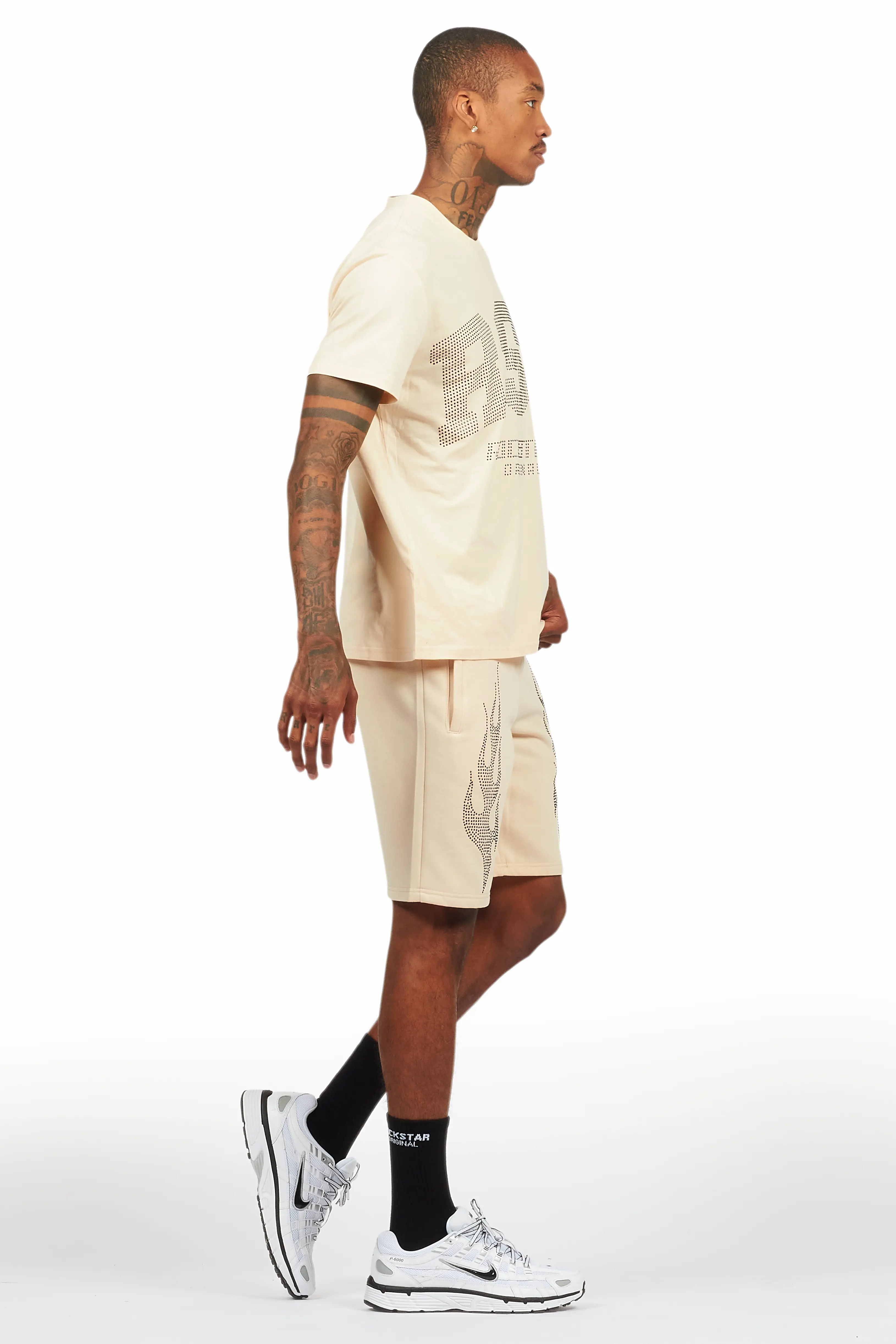 Bellamy Beige/Black Rhinestone Tee Short Set - Image 8