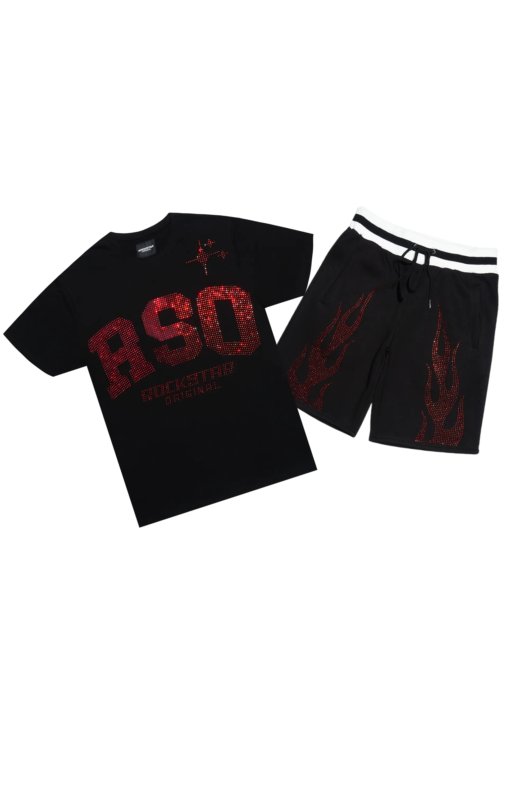 Bellamy Black/Red Rhinestone Tee Short Set