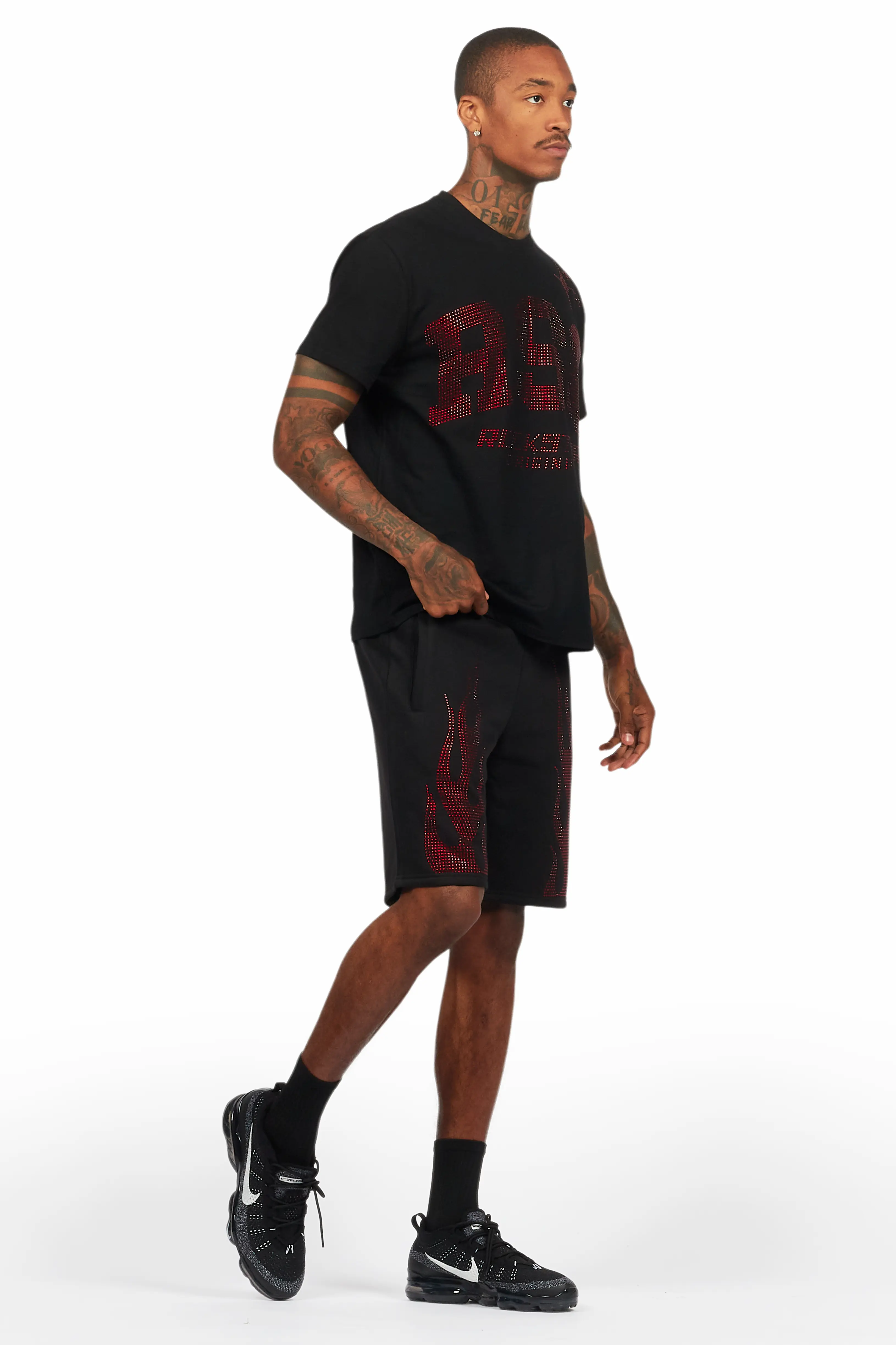Bellamy Black/Red Rhinestone Tee Short Set - Image 11
