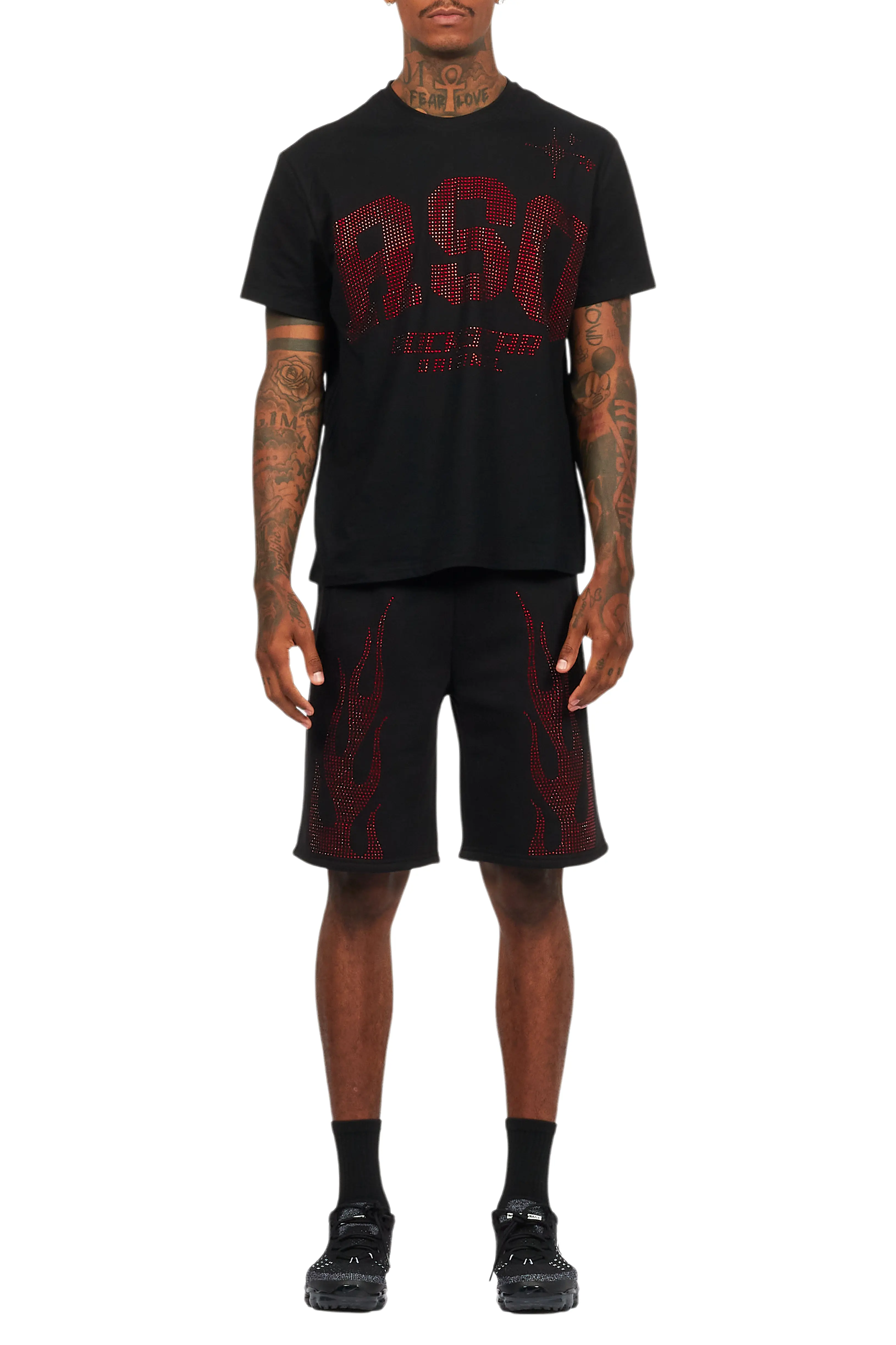 Bellamy Black/Red Rhinestone Tee Short Set - Image 12