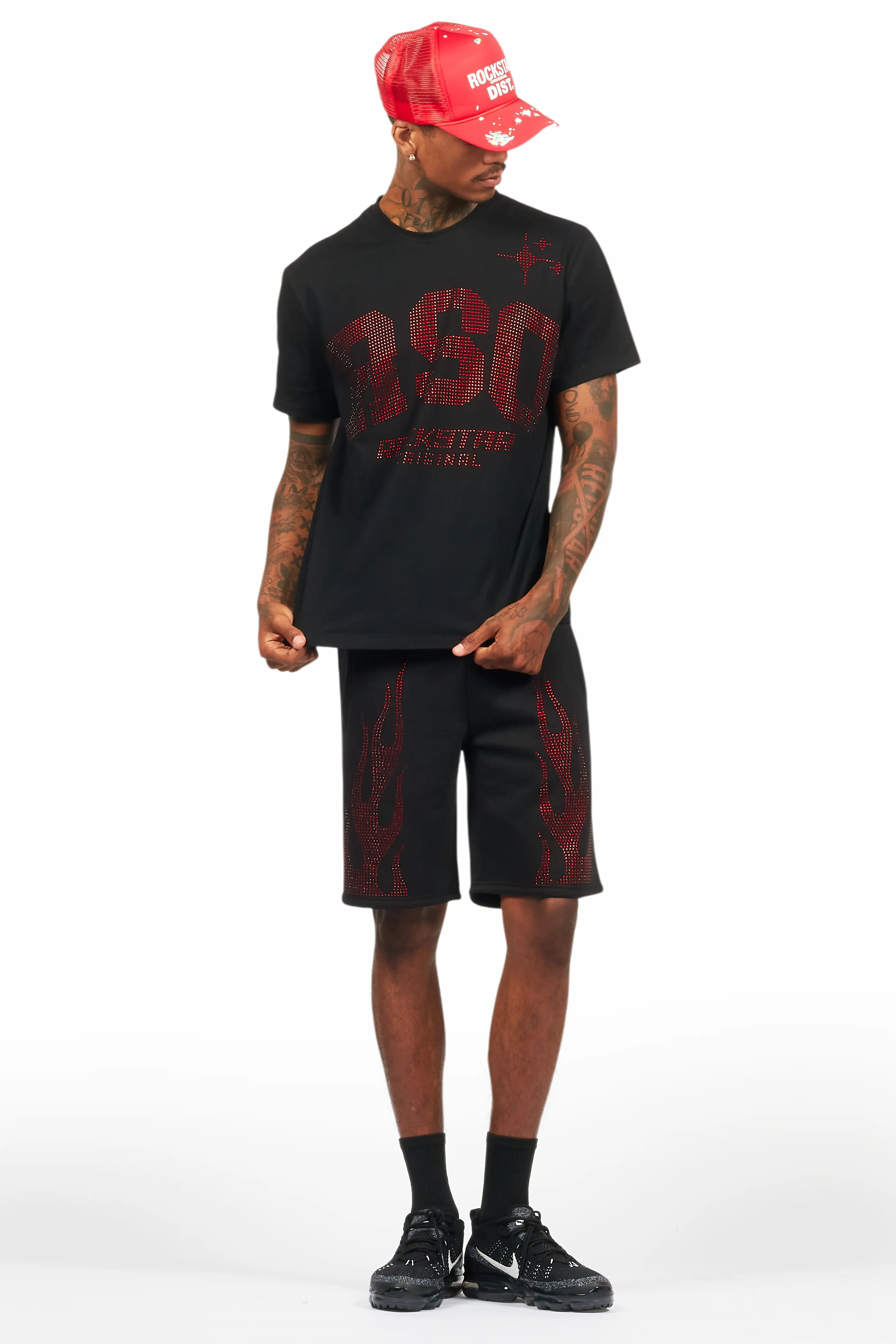 Bellamy Black/Red Rhinestone Tee Short Set - Image 2