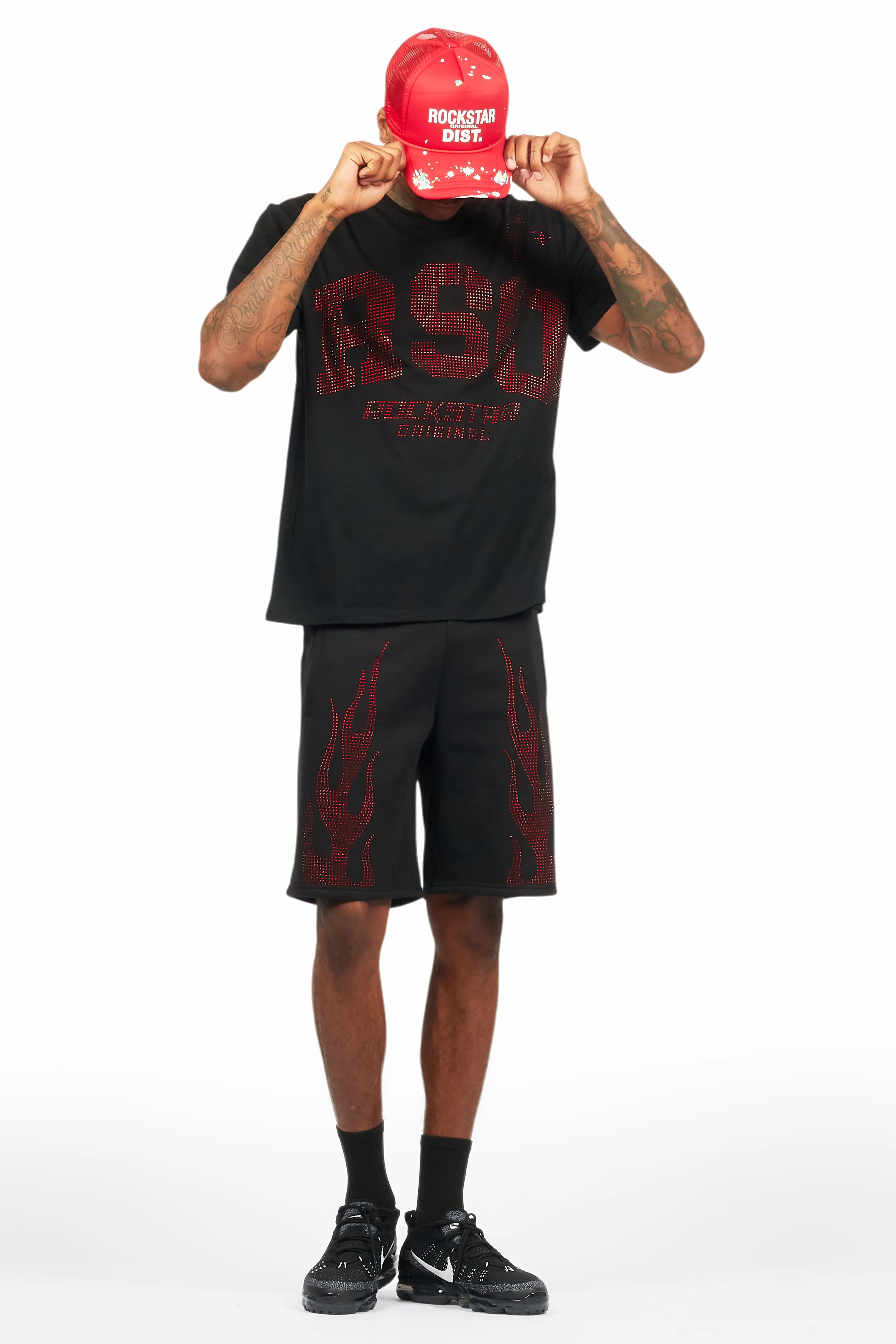 Bellamy Black/Red Rhinestone Tee Short Set - Image 3