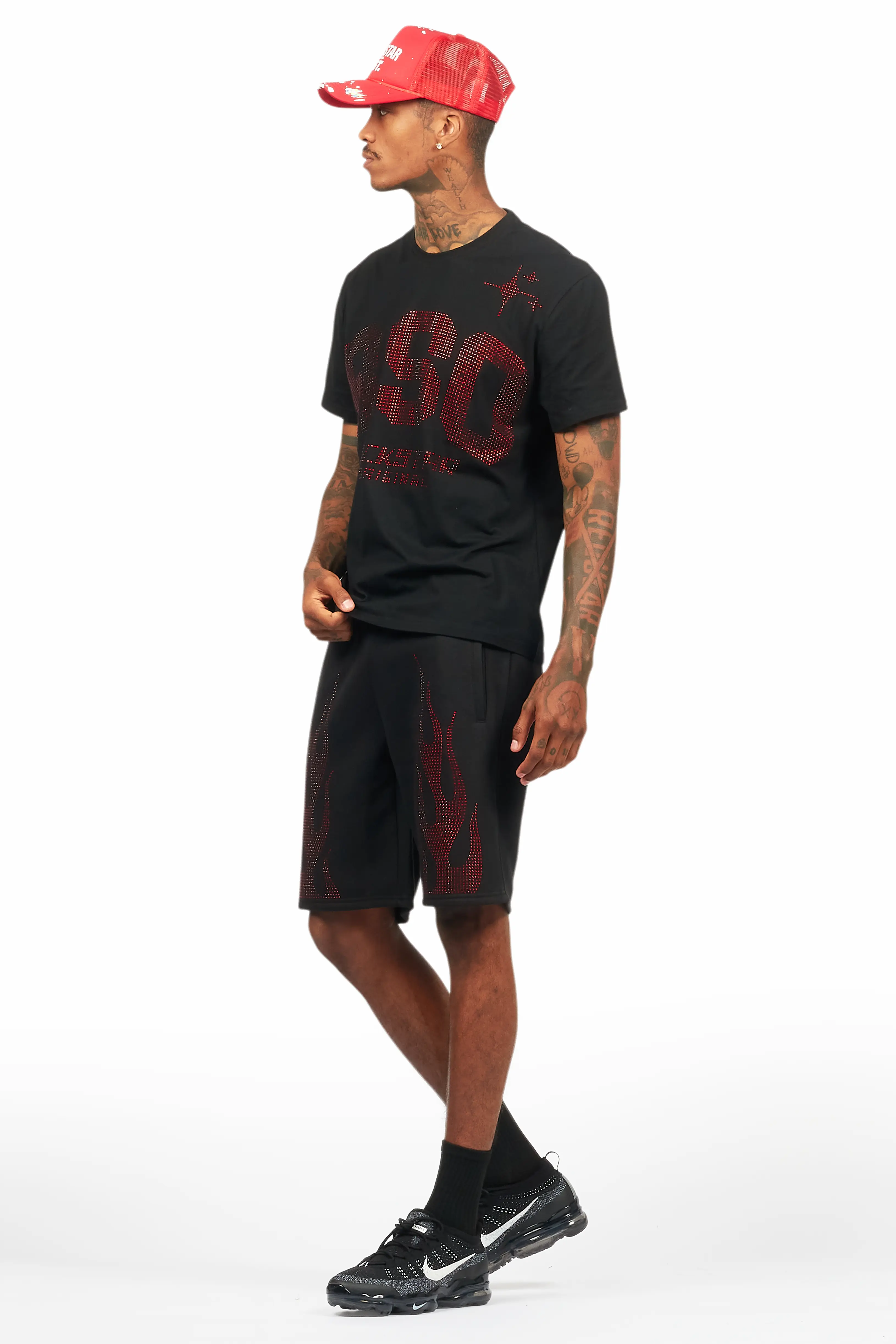 Bellamy Black/Red Rhinestone Tee Short Set - Image 4