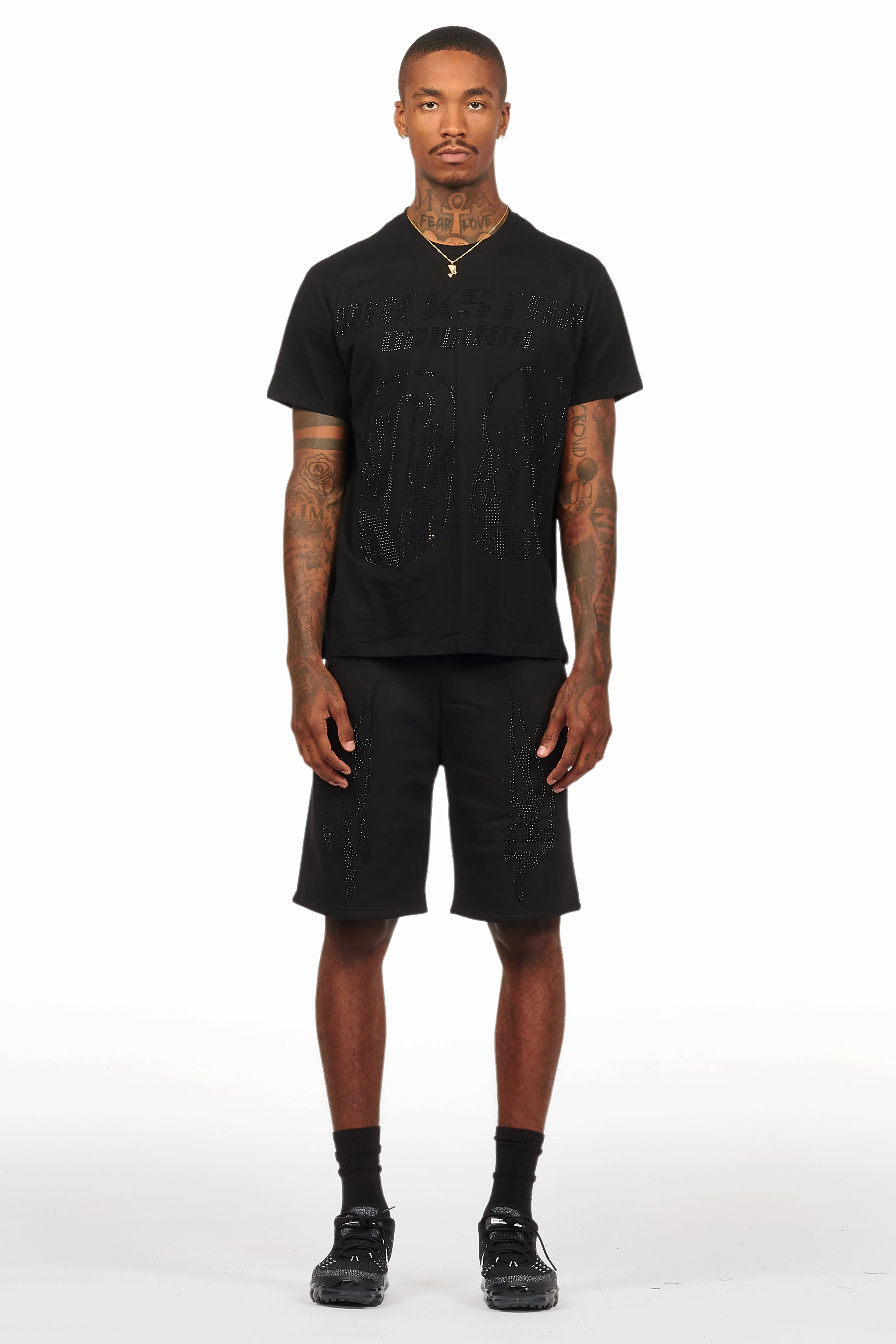 Ridley Black/Black Rhinestone T Shirt Short Set - Image 2