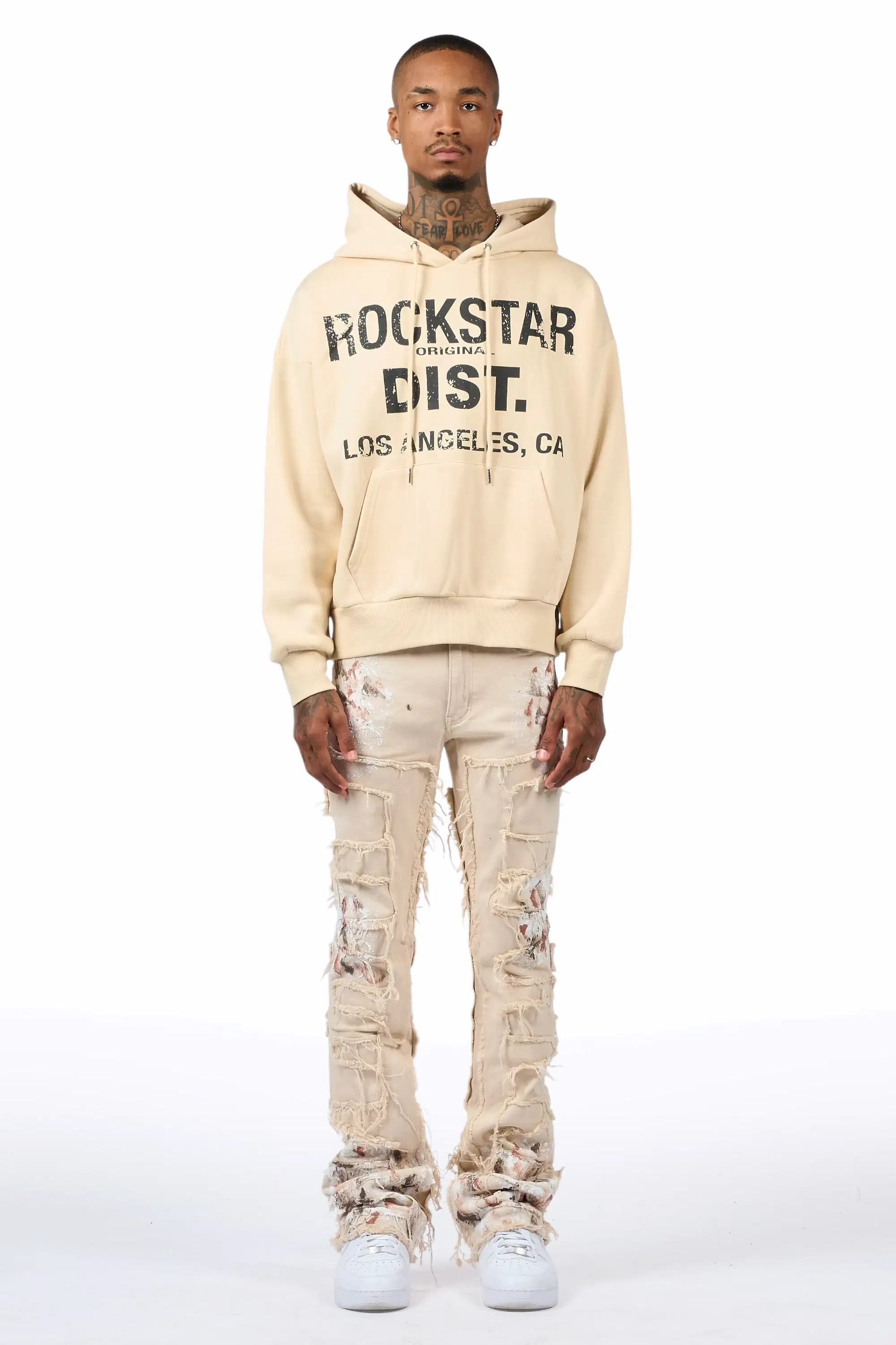 Saxon Beige/Beige Hoodie/Stacked Flare Jean Set - Image 2