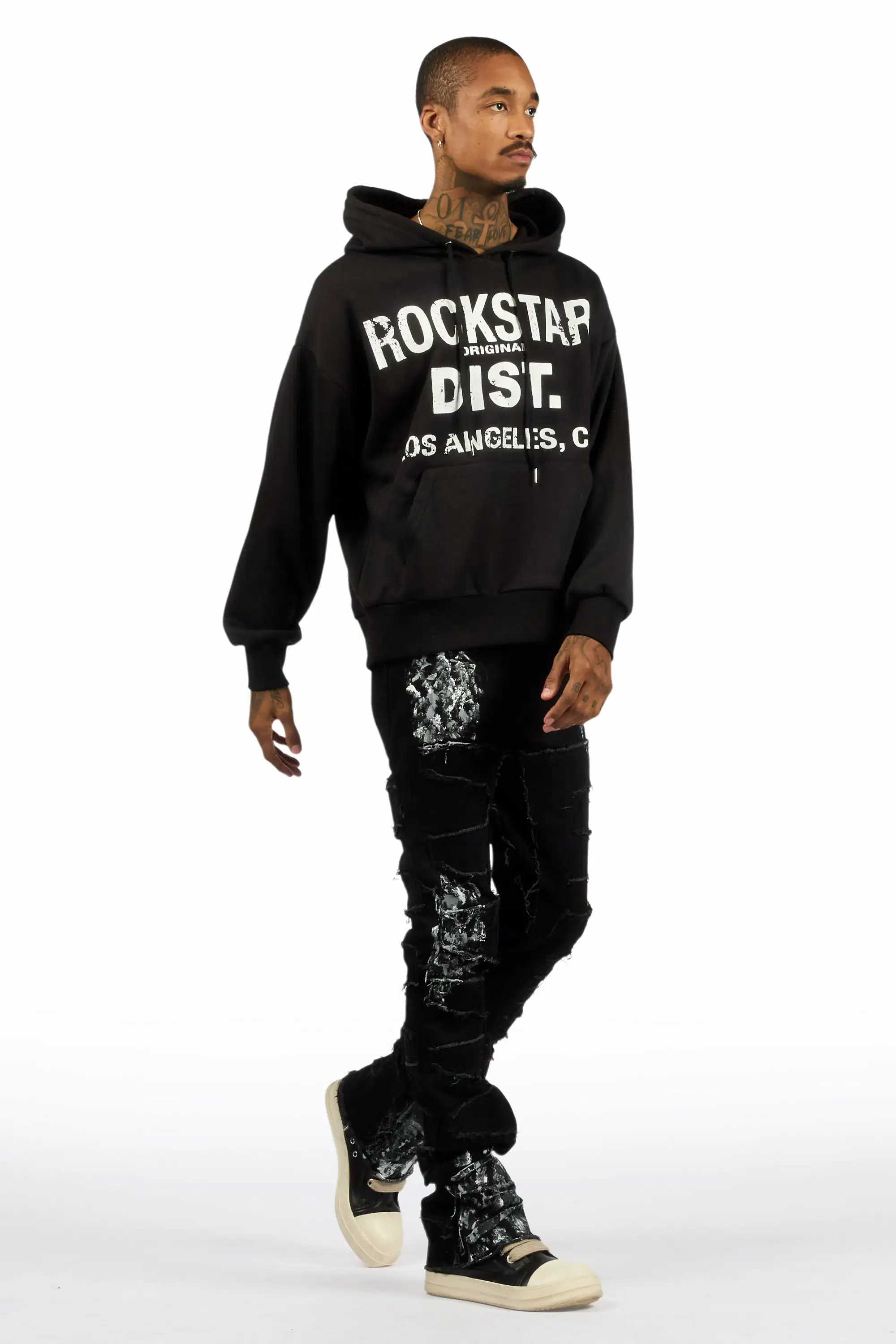 Saxon Black/Black Hoodie/Stacked Flare Jean Set - Image 3