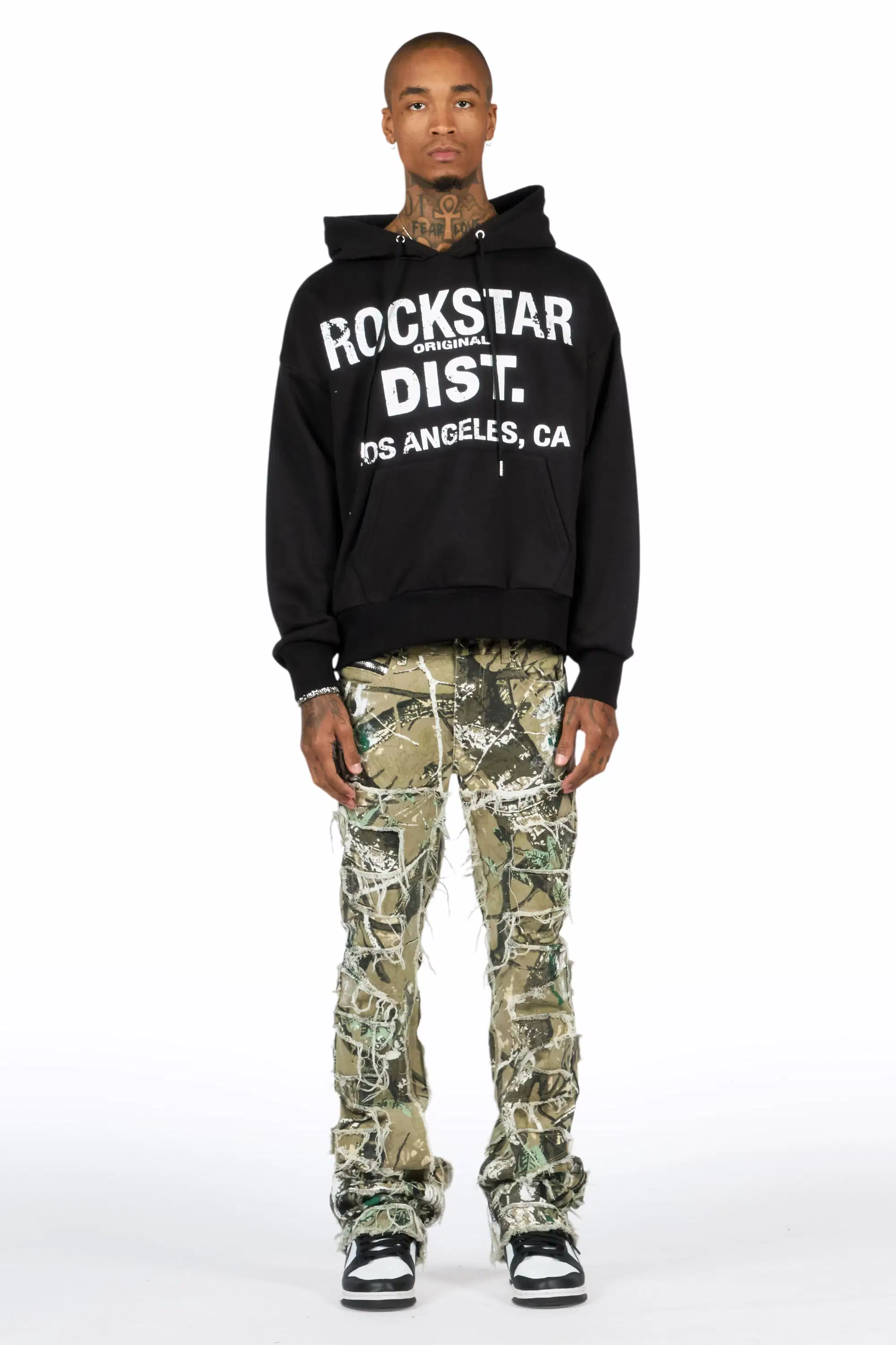 Saxon Black/Camo Hoodie/Stacked Flare Jean Set - Image 2