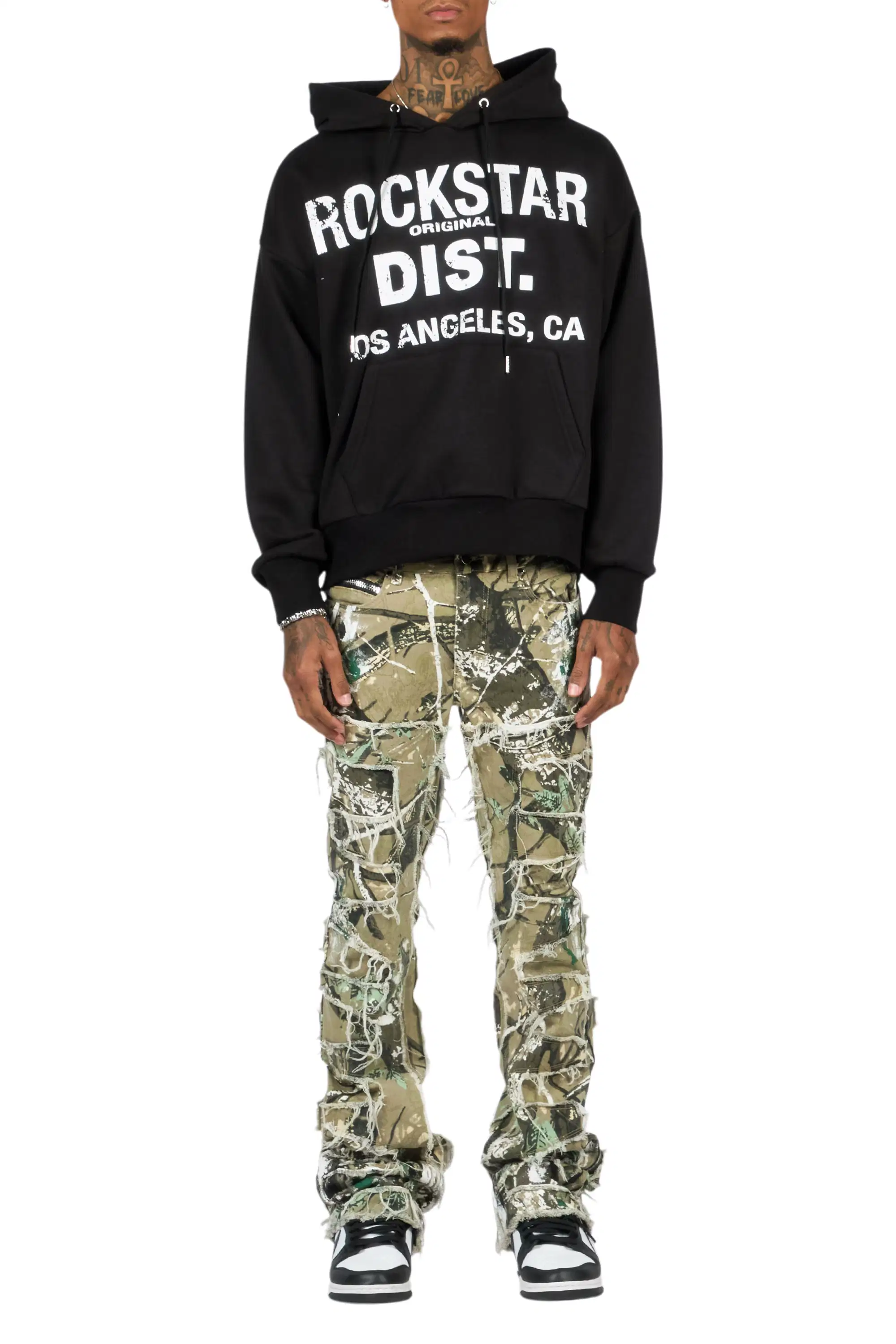 Saxon Black/Camo Hoodie/Stacked Flare Jean Set - Image 9
