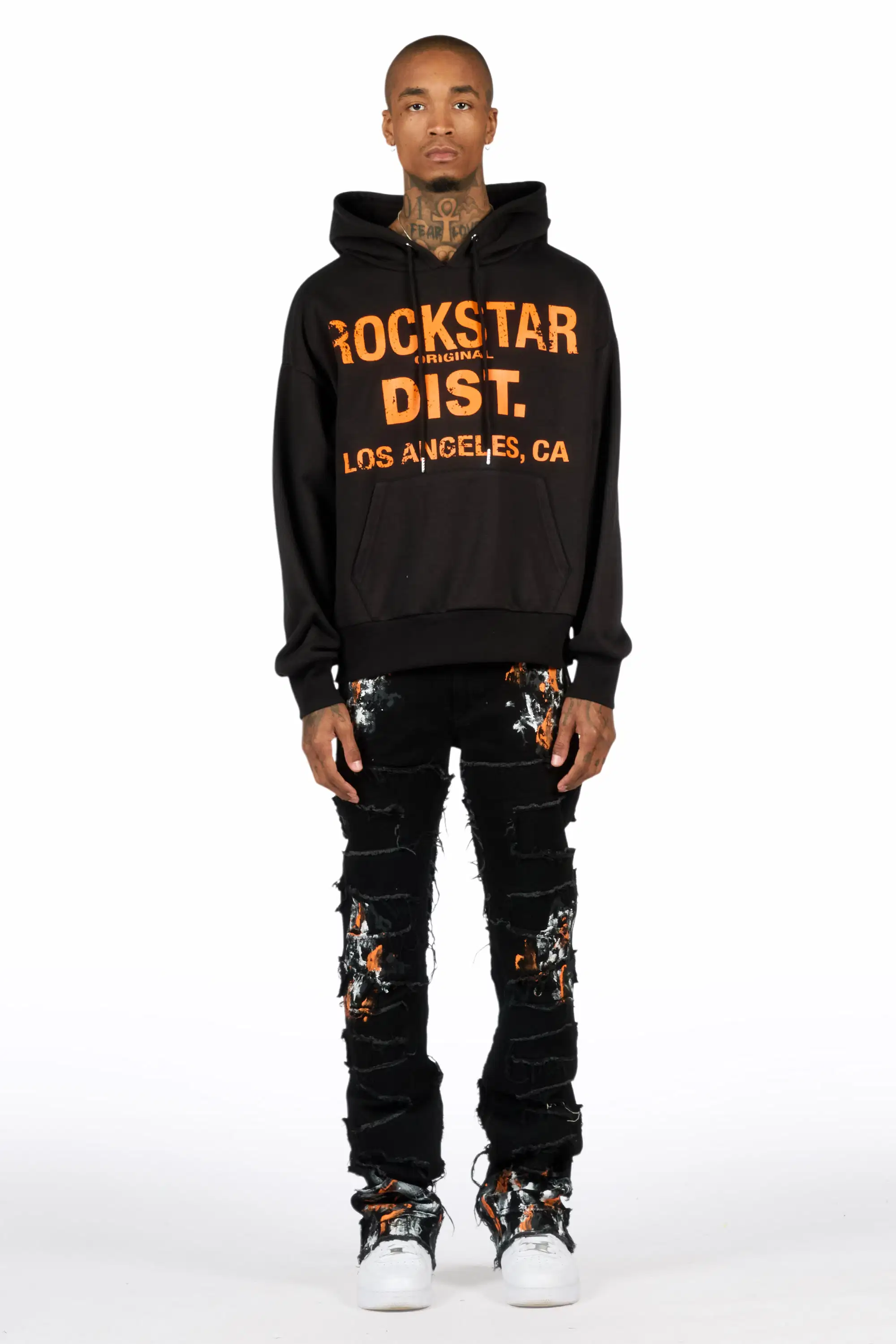 Saxon Black/Orange Hoodie/Stacked Flare Jean Set - Image 2
