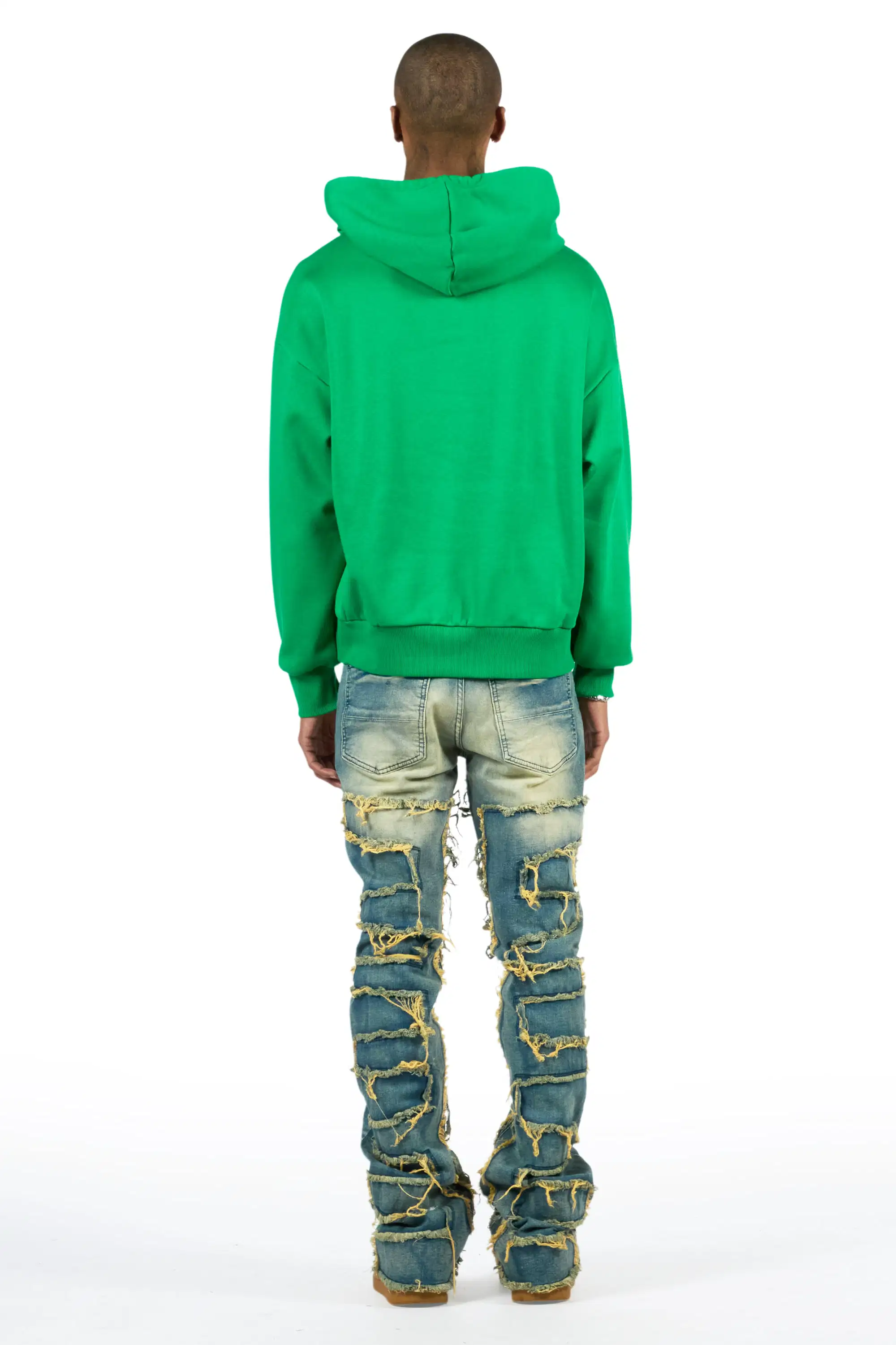 Saxon Green/Blue Hoodie/Stacked Flare Jean Set - Image 4