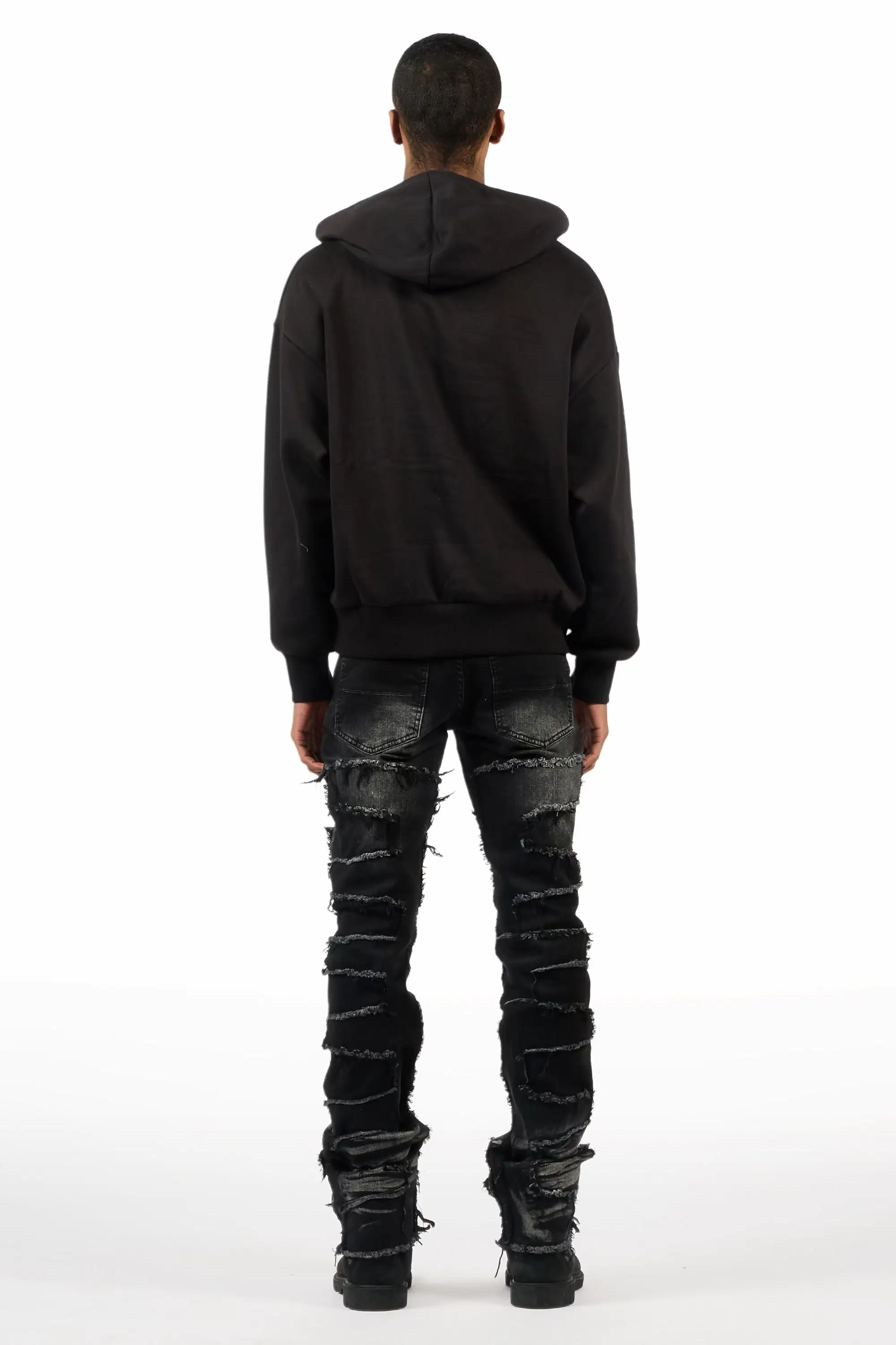 Saxon Pink/Black Hoodie/Stacked Flare Jean Set - Image 4
