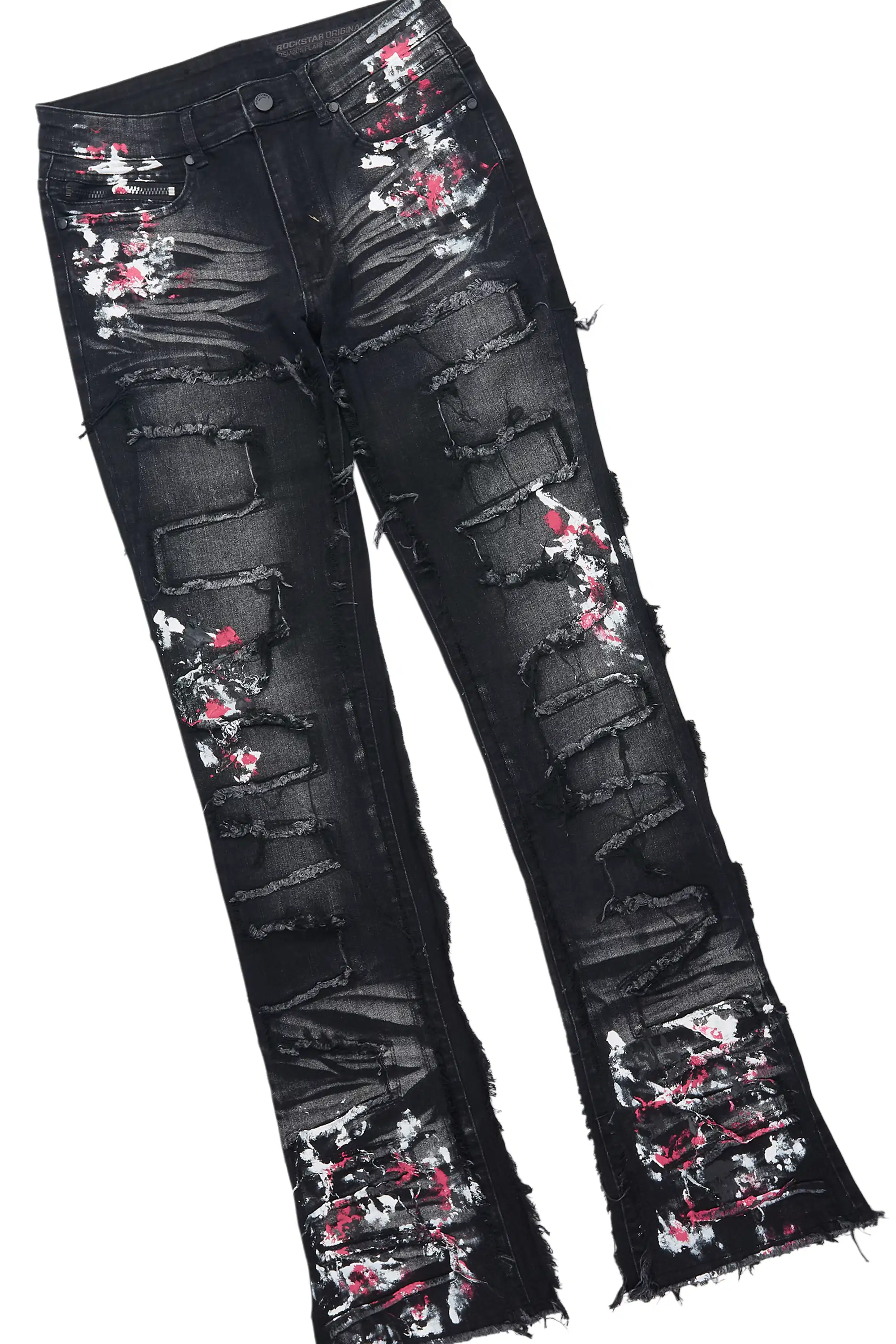 Saxon Pink/Black Hoodie/Stacked Flare Jean Set - Image 7