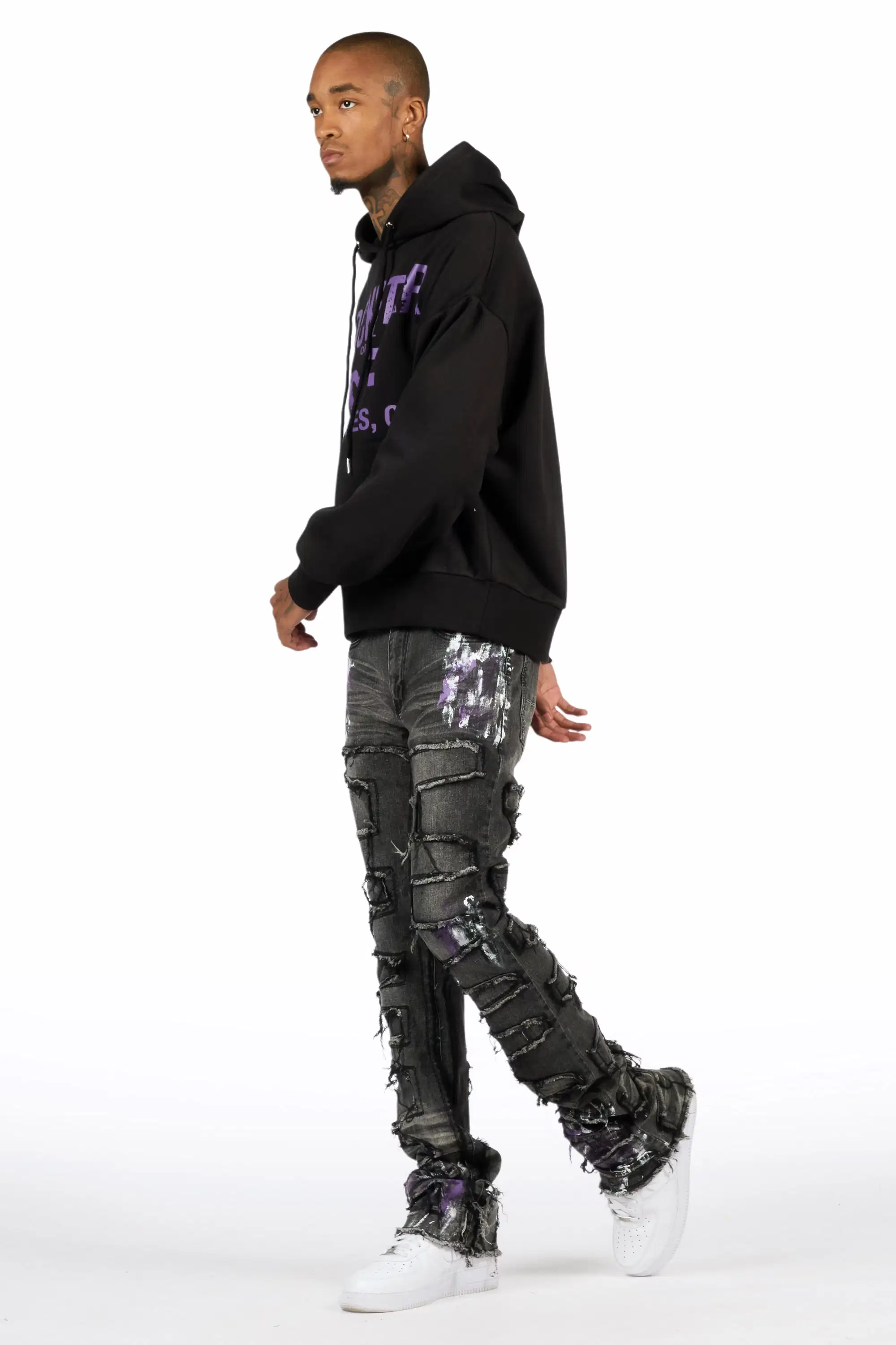 Saxon Purple/Black Hoodie/Stacked Flare Jean Set - Image 5