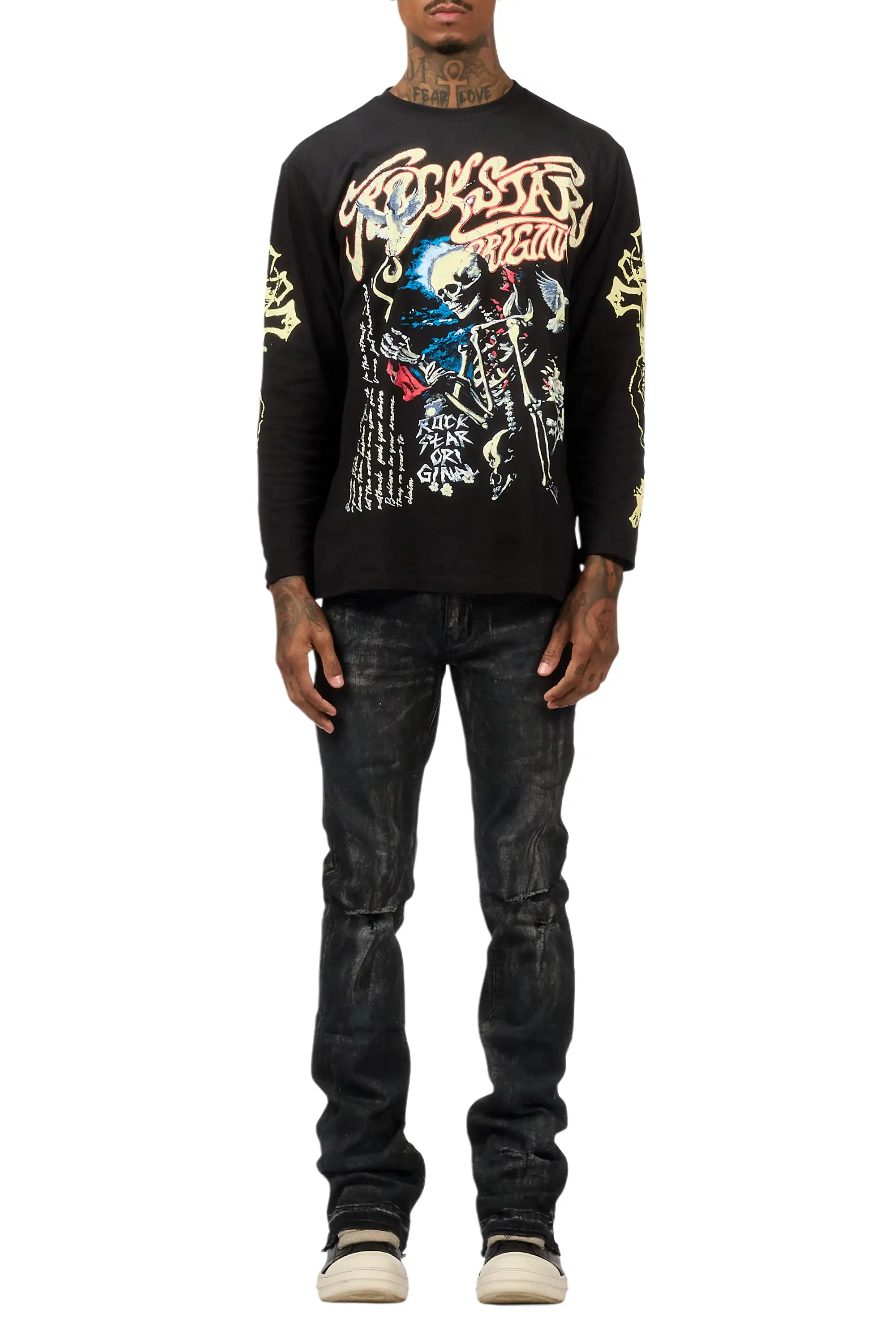 Danby Black Long Sleeve & Inkspill Grey Oil Wash Stacked Flare Jean Bundle - Image 6