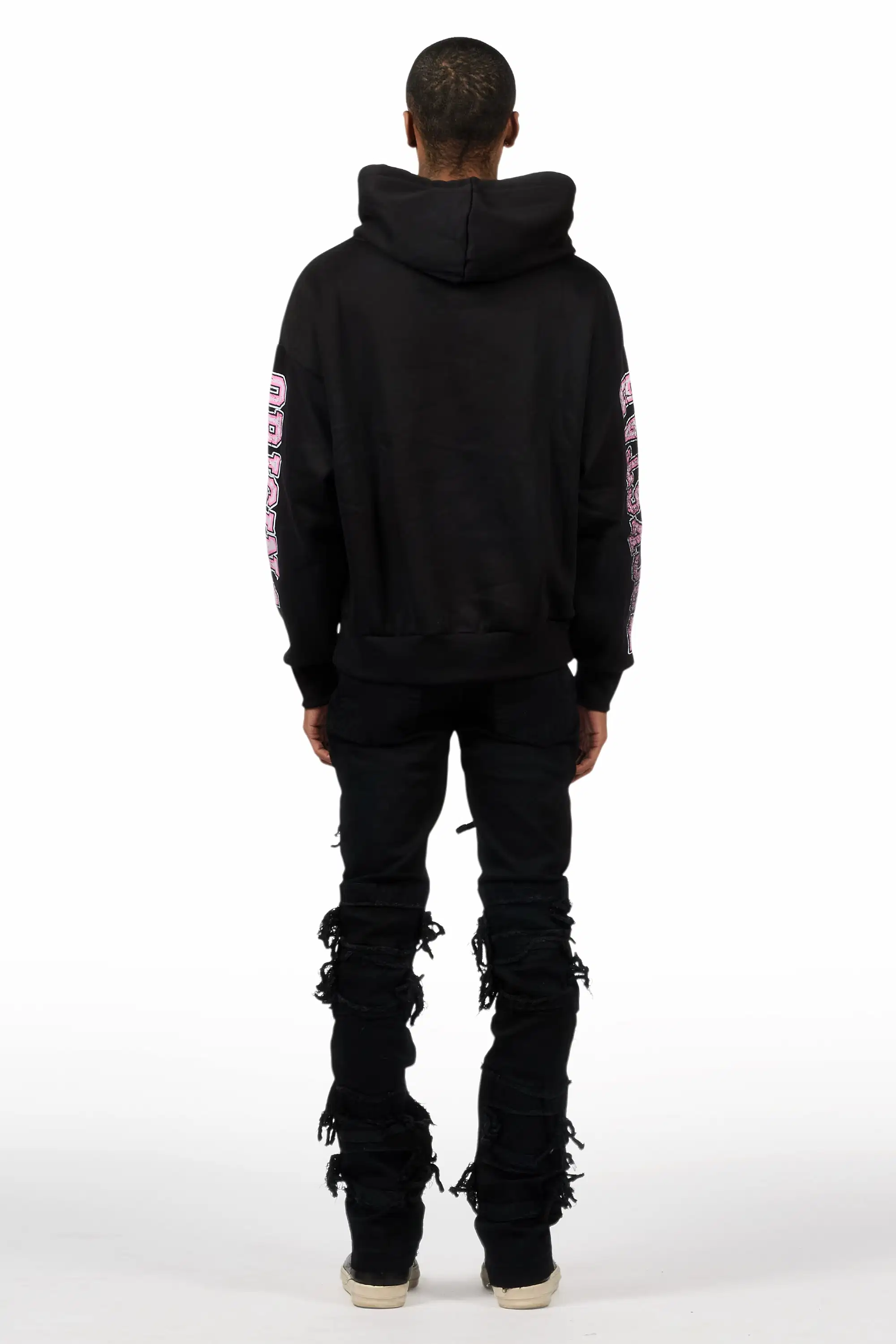 Fields Black Relaxed Hoodie & Vasco Jet Black Stacked Flare Jean Set - Image 3